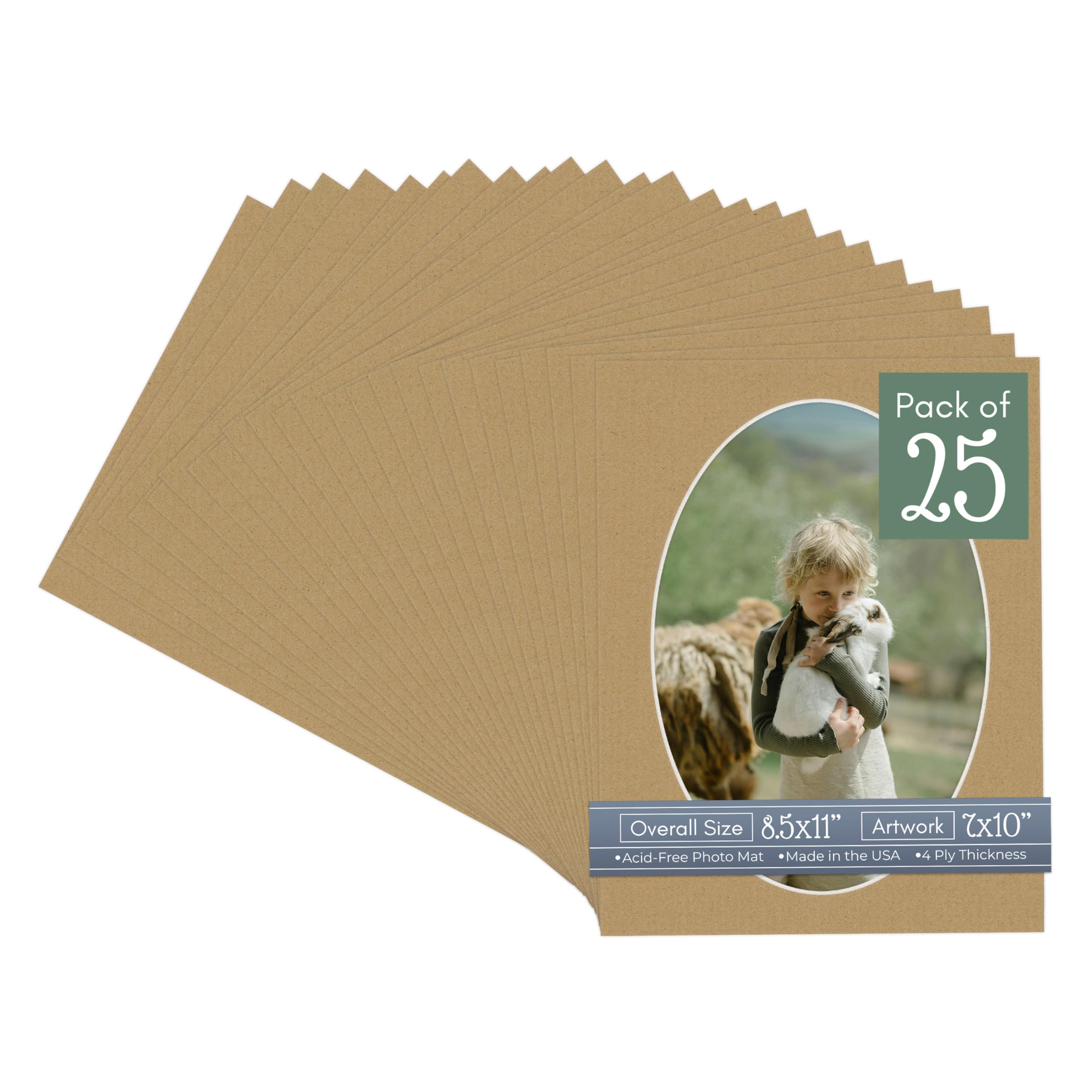 Rattan Beige Acid Free 8.5x11 Oval Picture Frame Mat with White Core Bevel Cut for 7x10 Pictures - Fits 8.5x11 Frame - Pack of 25 Matboard Show Kits With Acid Free Backings & Clear Bags-image-32
