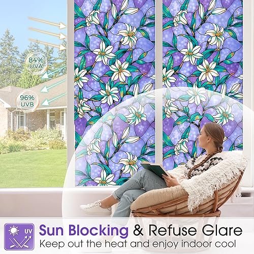 Miniatura 3 de Coavas - Película decorativa para ventana, tipo vitral, esmerilado, de vinilo estático, calcomanía para ventana que ofrece privacidad en el hogar,