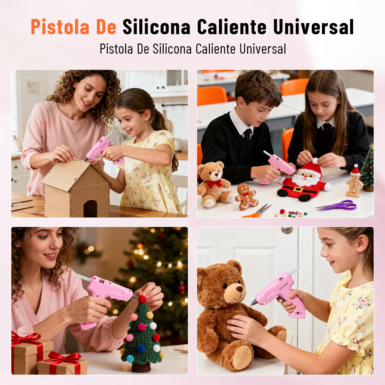 Katerk Pistola de Silicona Caliente, 2000mAH Pistolas de Pegamento Caliente Inalambrica con 15x7mm Barra de Pegamento, 90S Calentamiento, Pistola Cola Quente Adecuada Uso Casero, DIY - Rosa