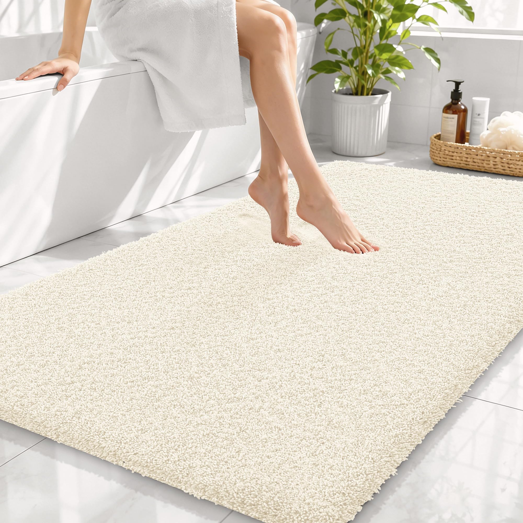 OLANLY Microfiber Large Bathroom Rugs 44x32, Soft Absorbent Bath Mat, White