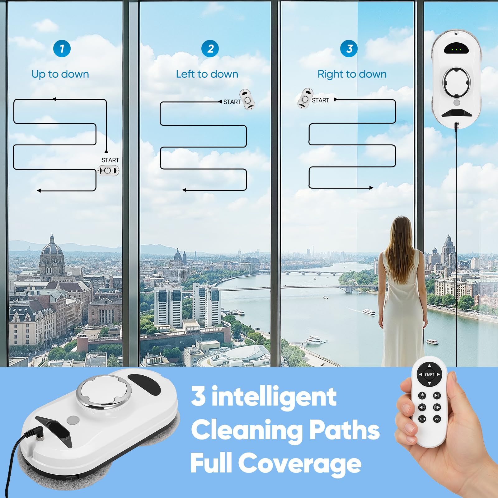 Robot lave-vitres,5600 Pa,lave-vitres automatique avec système de sécurité,navigation intelligente,télécommande,détection des bords,nettoyants pour vitres adaptés à toutes les surfaces lisses
