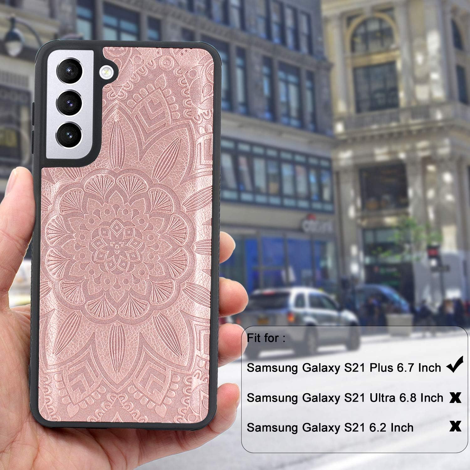 Harryshell Detachable Magnetic Zipper Wallet Leather Case Cash Pocket with 12 Card Slots Holder Wrist Strap for Samsung Galaxy S21+ S21 Plus 5G 6.7 Inch (2021) Floral Flower (Rose Gold)