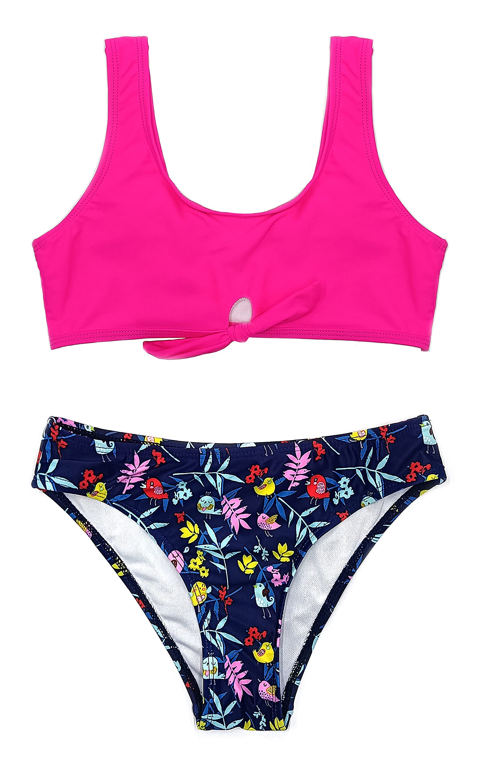 SHEKINI Trajes de Baño de Dos Piezas para Niñas con Deportivo Top de Bikini Ropa de Playa con Impresión Triángulo Bikini Bottom para 6-14 Años