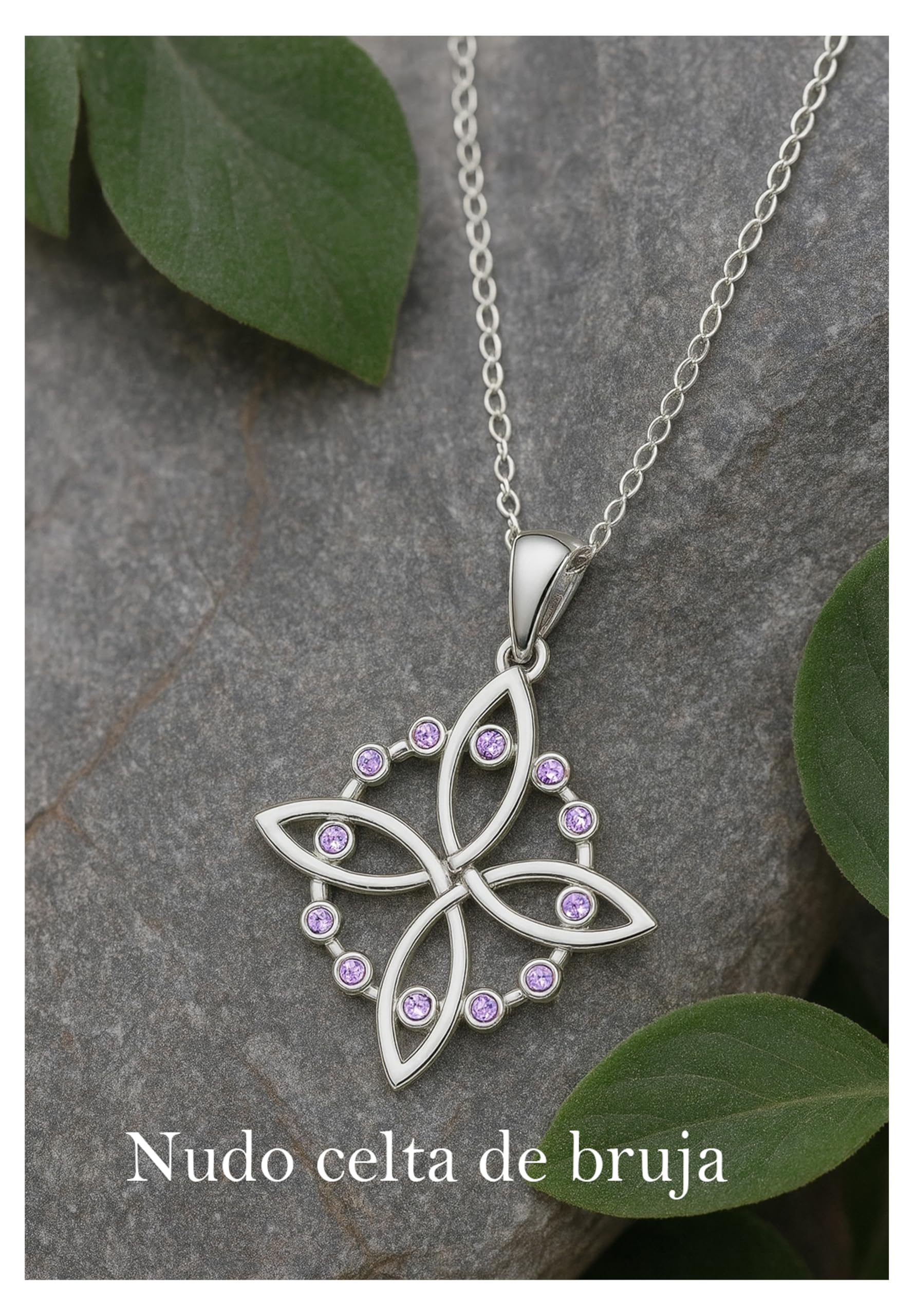 Ekonat- Colgante Nudo de Bruja Plata de Ley 925 para Mujer – Amuleto de Protección Celta con Piedras Blancas – Collar Elegante Regalo Espiritual