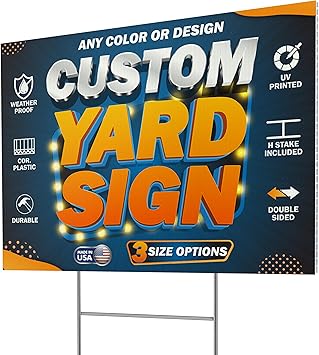 Pack of 5, Custom Yard Sign - Upload Your Design, 3 Sizes, 35 Backgrounds, 20 Fonts - Double Side Option - 4mm Coroplast, DIY Yard Sign with H Stake - Real Estate Signage