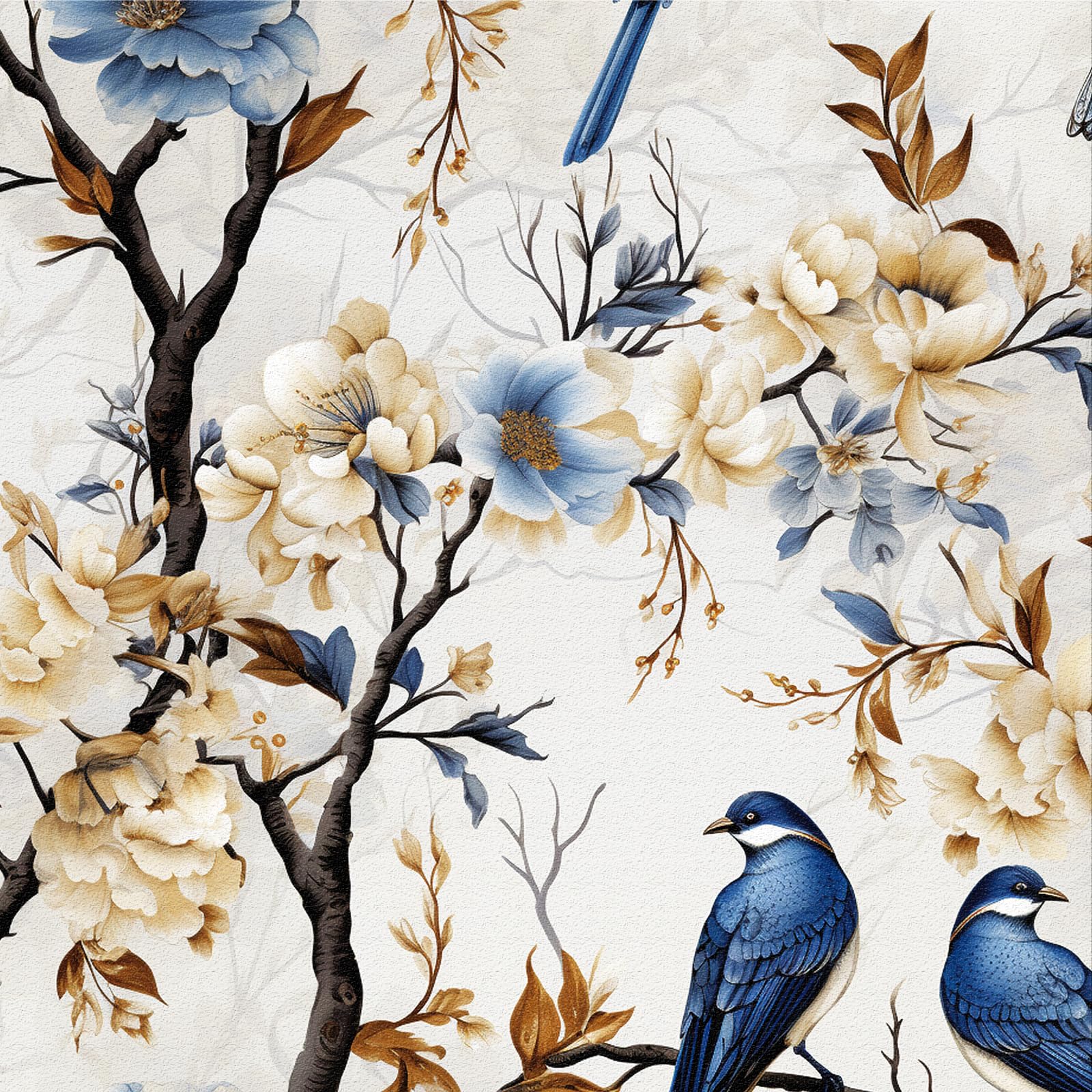 Papel pintado autoadhesivo floral, 44 x 600 cm Papel pintado autoadhesivo de pájaros y flores, papel de pared de despegar y pegar, flores de pájaro azul, hojas, árbol, autoadhesivo, envoltorio de