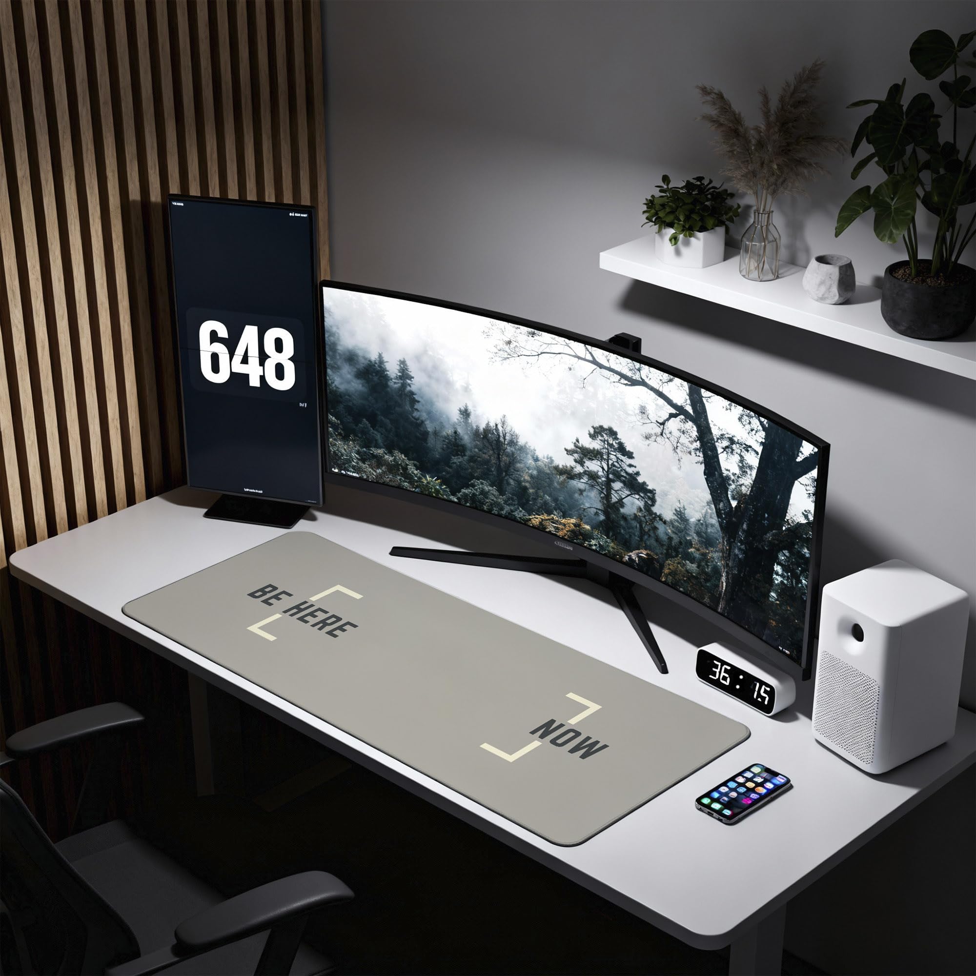 SoulAbiti Present Moment Split Focus Extended Desk Pad (36x14 Inch) - Minimalist Home Office XXL Mouse Pad - Non-Slip Rubber Base & Stitched Edges 4