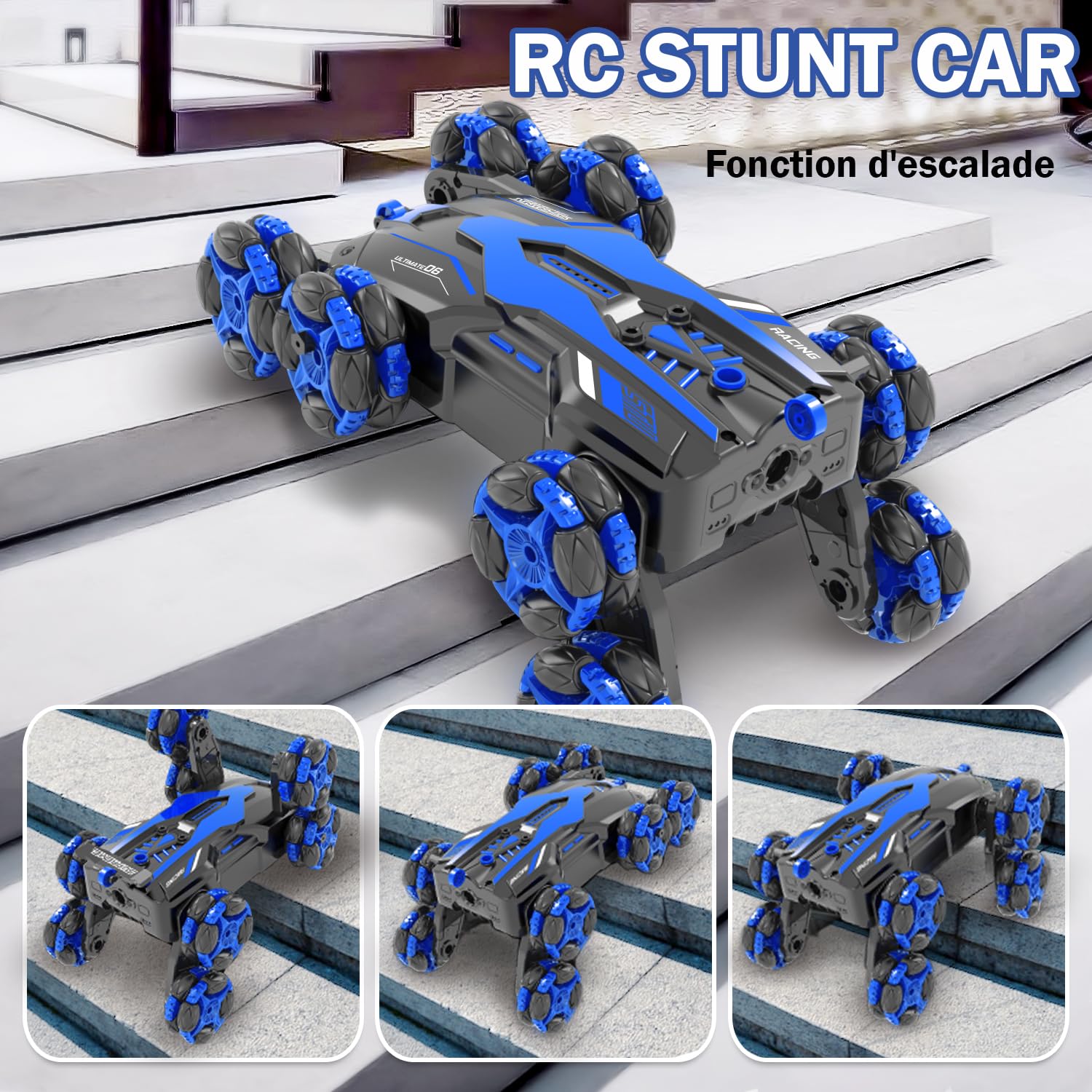 Voiture RC Tout Terrain 1:16 avec Spray et Lumières LED, 2.4GHz, Stunt Drift 360°, Jouet Garçon et Fille 4-10 Ans