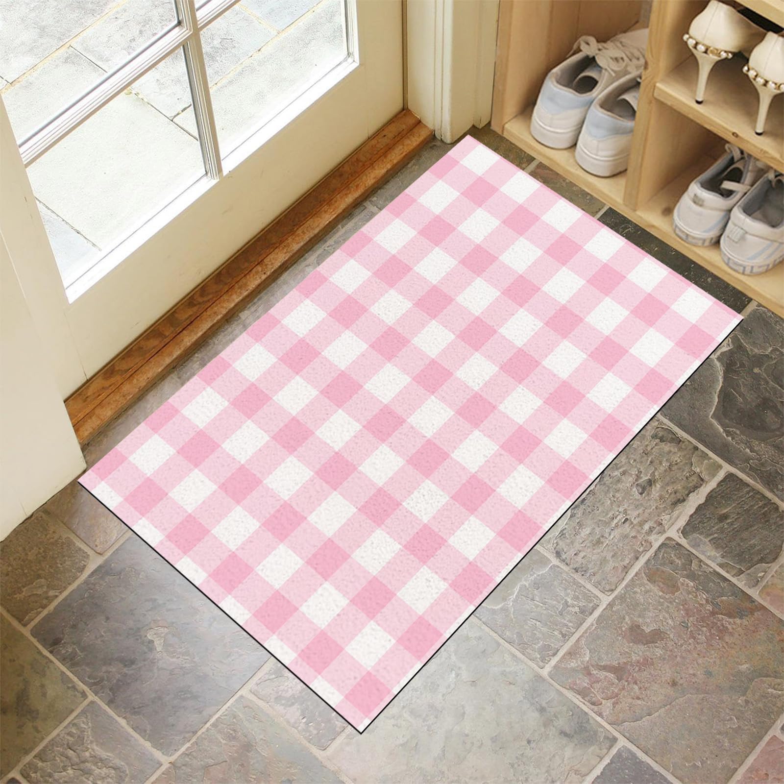 Paillasson géométrique blush 80x120 cm tapis de porte rose