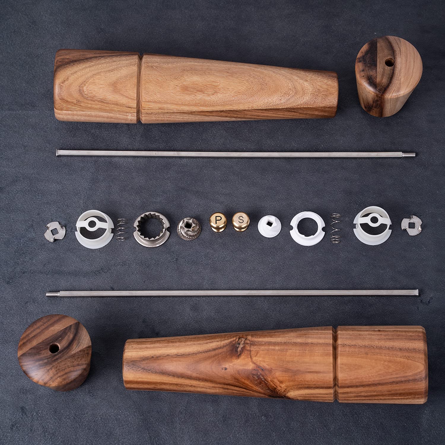 Salz- und Pfeffermühlenset, Verstellbare Keramikmahlwerk Salzmühle, Edelstahlmahlwerk Pfeffermühle, Akazienholz, 32 cm Höhe, Boden DIA 6 cm (Tablett ist nicht enthalten)