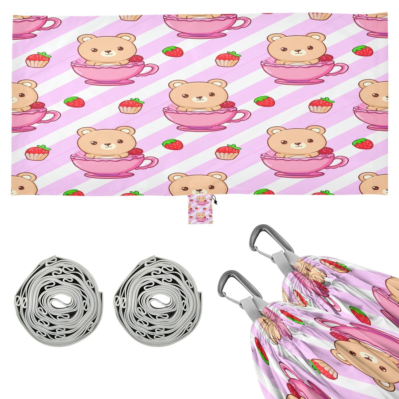 ATTX Cute Kawaii Bears Camping Hammock - Lightweight & Portable Hammocks, Heavy Duty 330lbs Capacity for Indoor, Hiking, Backpacking, Travel, Backyard, Beach#201