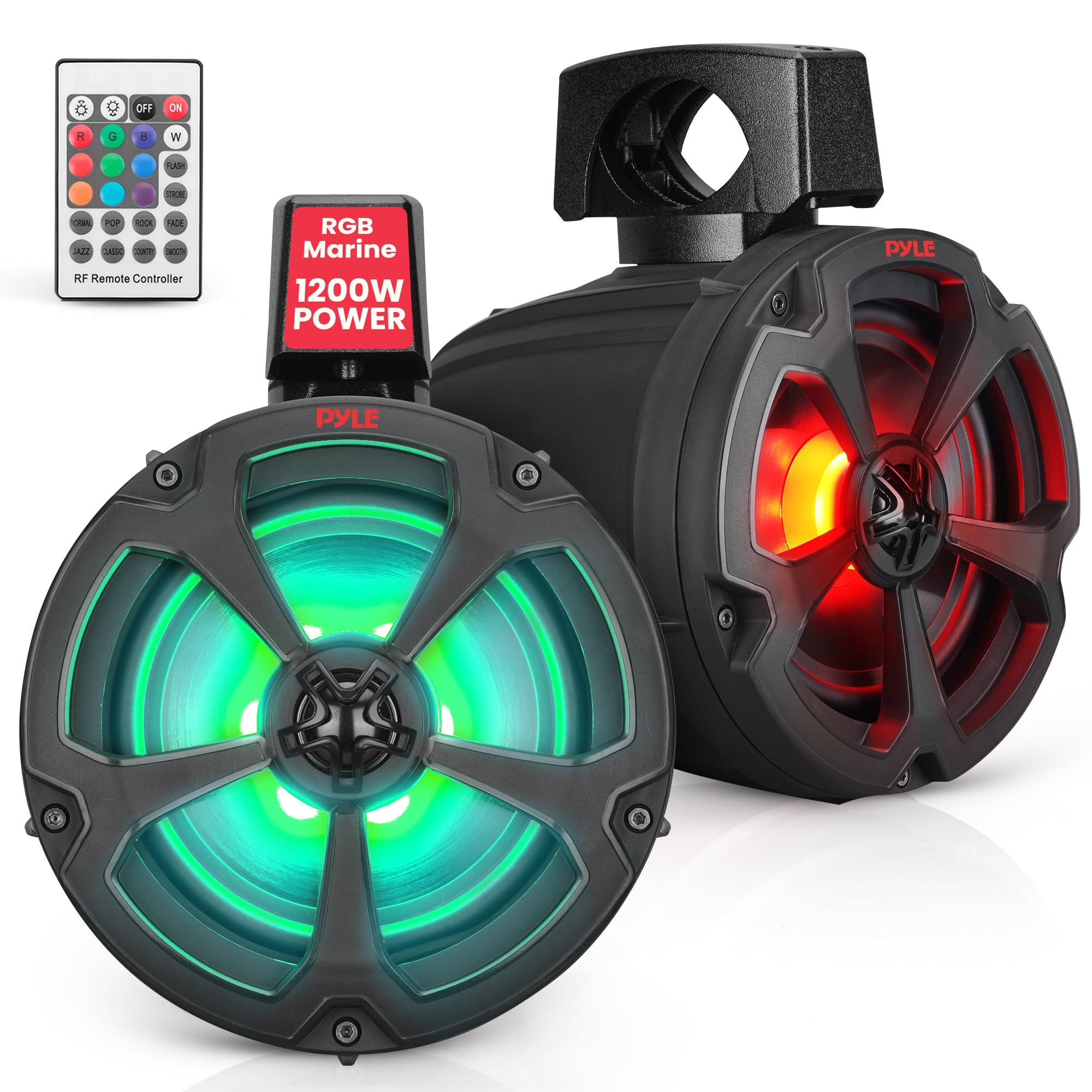 Pyle 6.5’’ Off-Road Speakers, 1200W Marine Grade Speakers with RGB Lights & Remote, Amplified Vehicle Speakers for ATV, UTV Sound System, 4x4, Jeep &