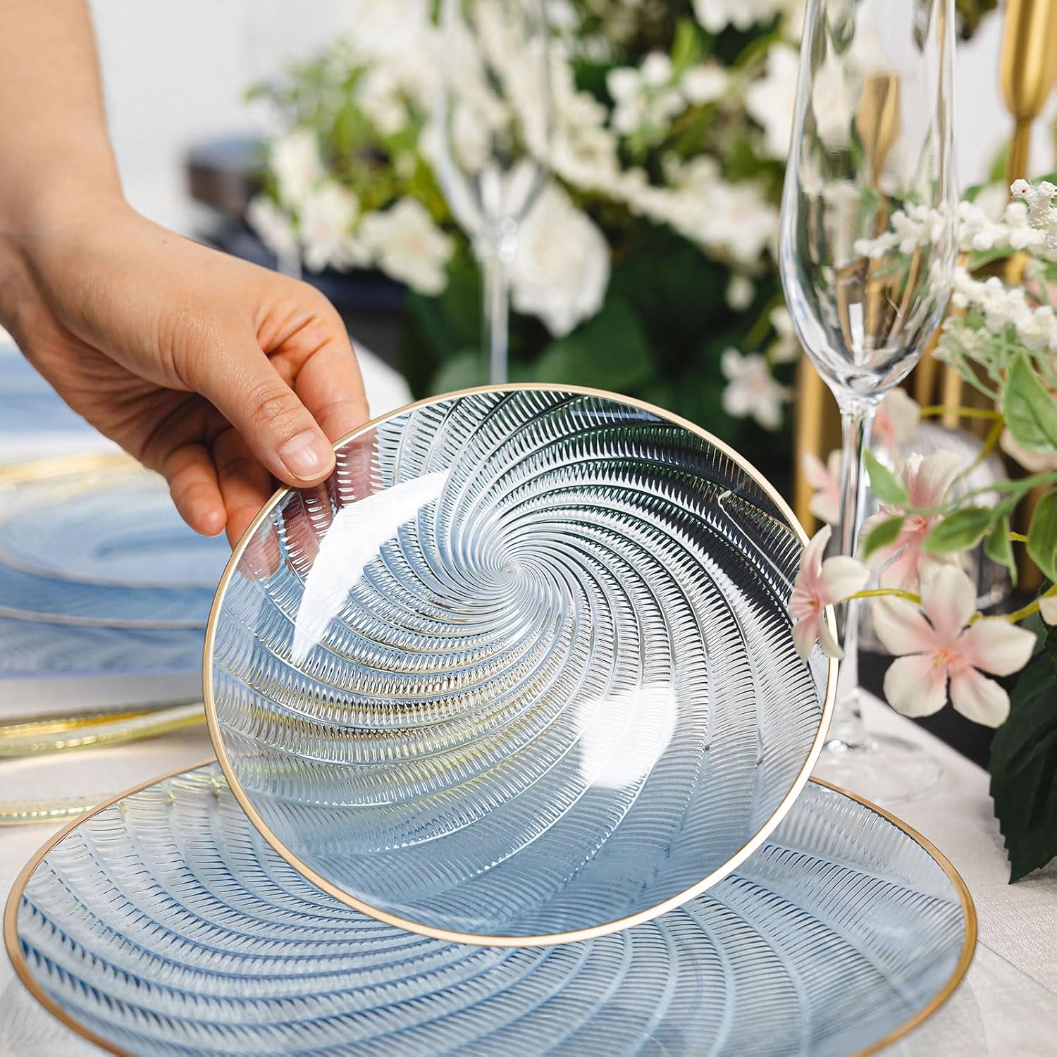 80pcs Clear Blue Disposable Shell Plastic Plates With Gold Rim, 10 inch 40 Dinner Plates and 7 inch 40 Dessert Plates for Party, Wedding, Birthday - Image 6