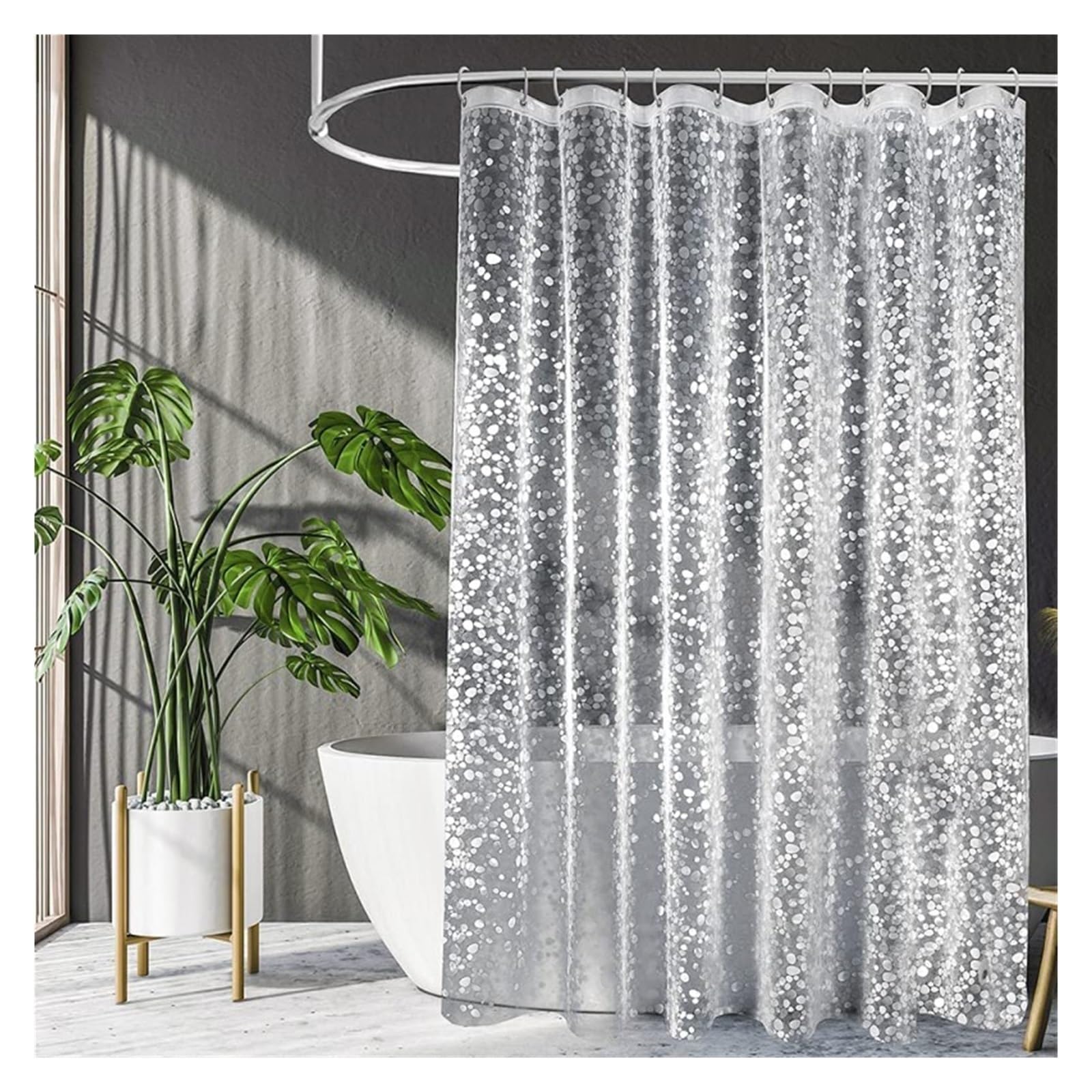 Rideau Douche Rideau de Douche 3D imperméable EVA, Rideau de Salle de Bain translucide à Motif pavé Moderne avec Crochets(White,W240xH180cm)