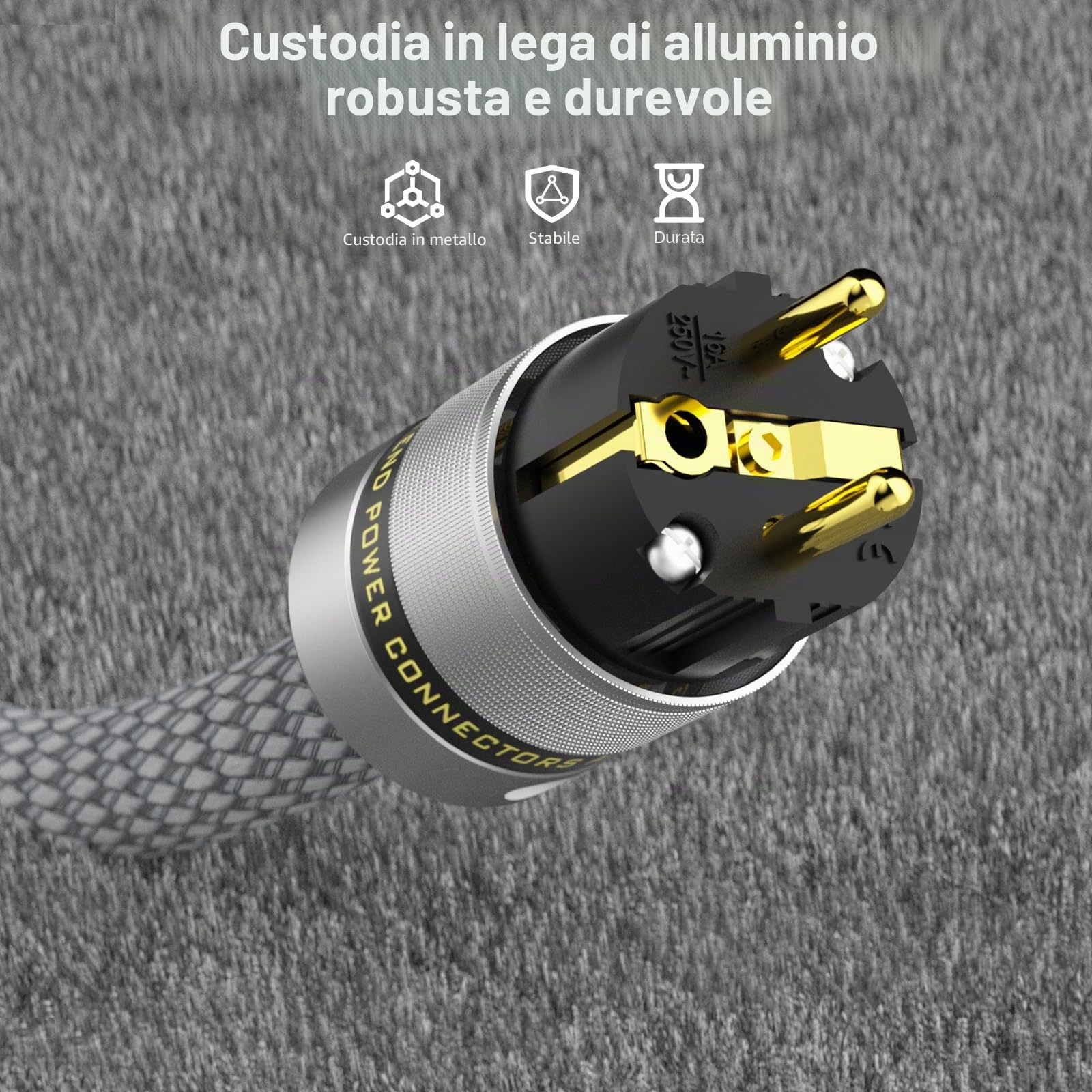 Monosaudio P083 - Cavo di alimentazione HiFi High End 2m, schermatura in rame, 2 poli, AC per DVD/amplificatore EU Schuko + IEC C15