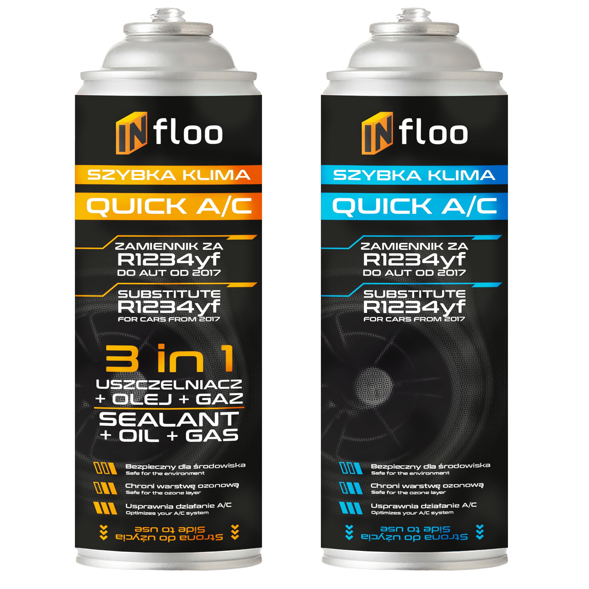 INfloo Quick A/C R1234yf Gas 185 g + 3-in-1 Dichtmittel 185 g + Handschuhe | Kältemittel & Dichtmittel für Kfz-Klimaanlagen