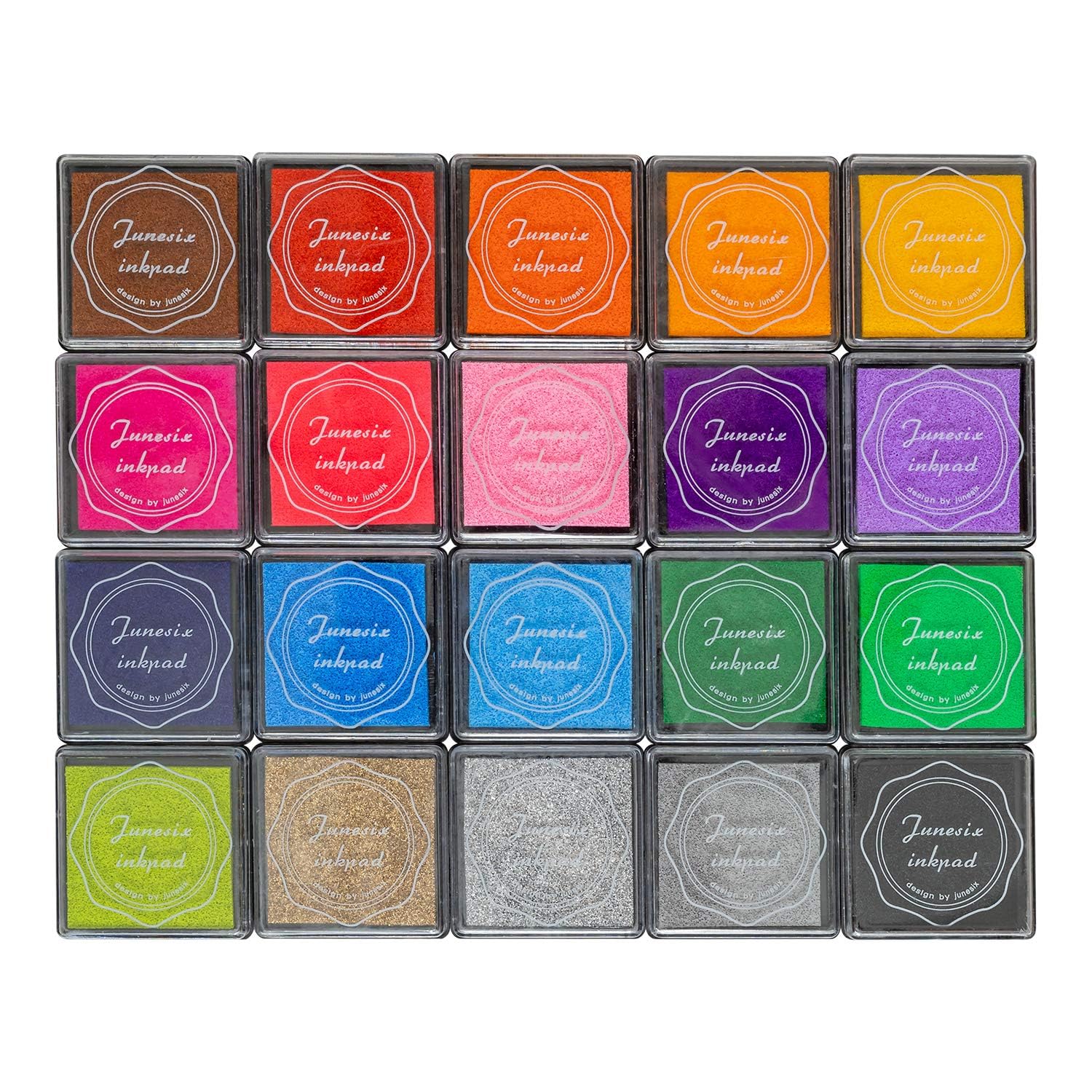 20 Colors Kids Washable Ink Pad Set | Finger Paint Craft Ink Pads, 4 x 4 cm Mini Stamp Pads for DIY Crafts, Scrapbooking, Card Making, School Projects & Handprint Art-image-44