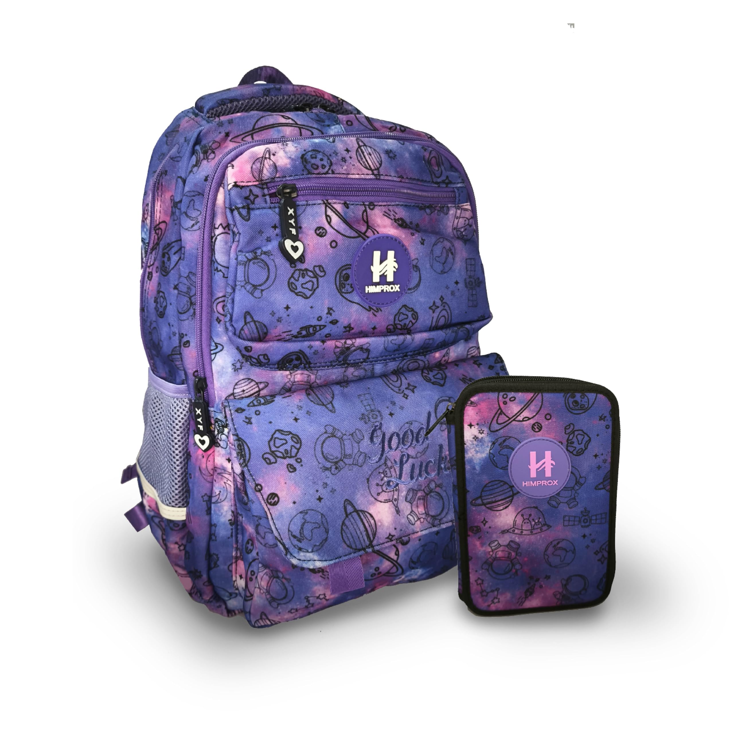 Pack Mochila Escolar Ergonómica, Diseño Galaxia, 30 x 40 cm, con Estuche Escolar y Material 46 Piezas