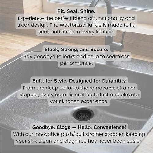 Miniatura 7 de Westbrass D2082S-62 Brida y colador de eliminación de residuos extraprofundos, negro mate