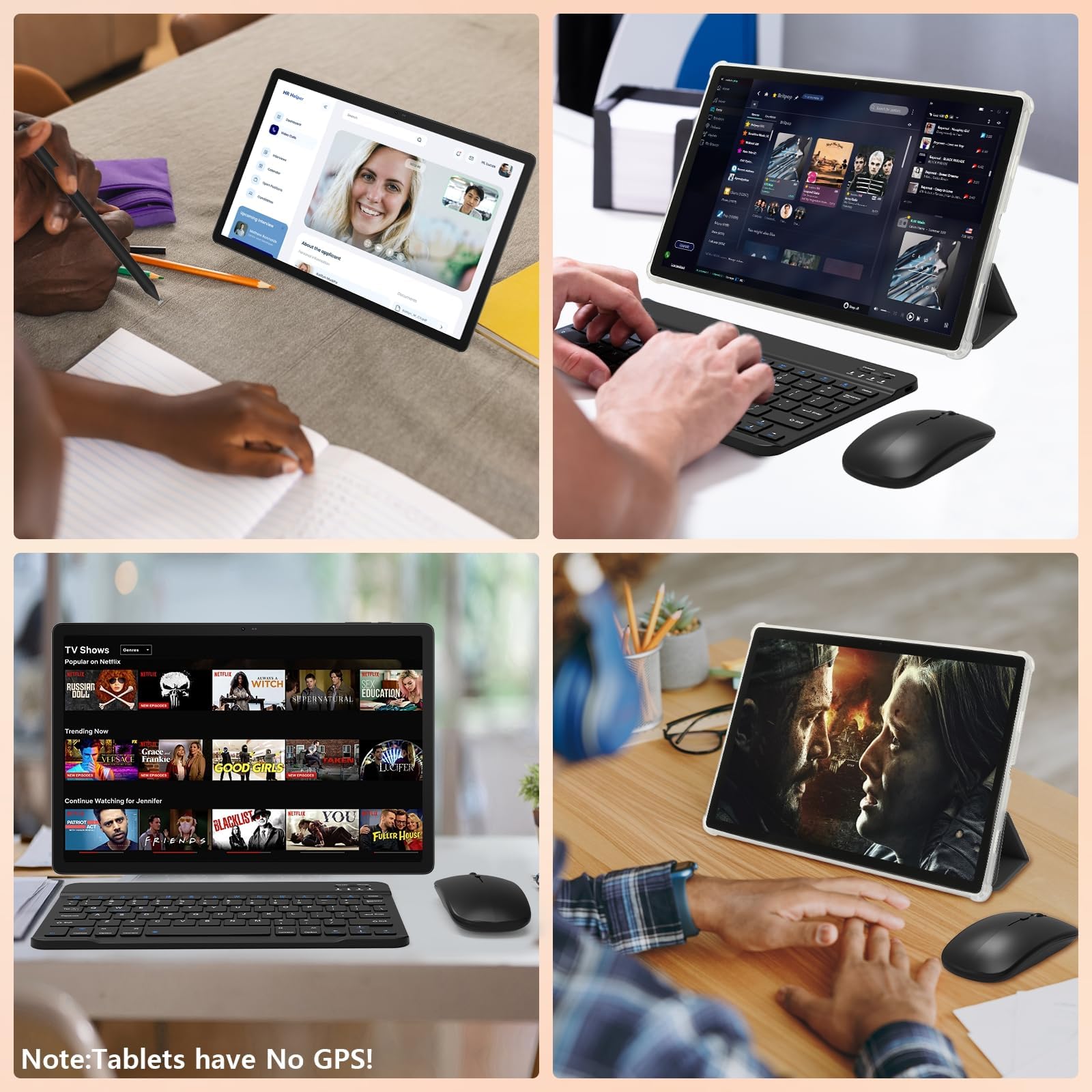 Ainmel 14 inch Tablet Android 15, 30GB+256GB(TF 1TB) Tablet with Pen and Keyboard, Octa-Core,10000mAh, Widevine L1, WiFi 6,1920x1200 IPS FHD, Dual Camera Tablets PC with Mouse Case Earphone (Black) — view 8