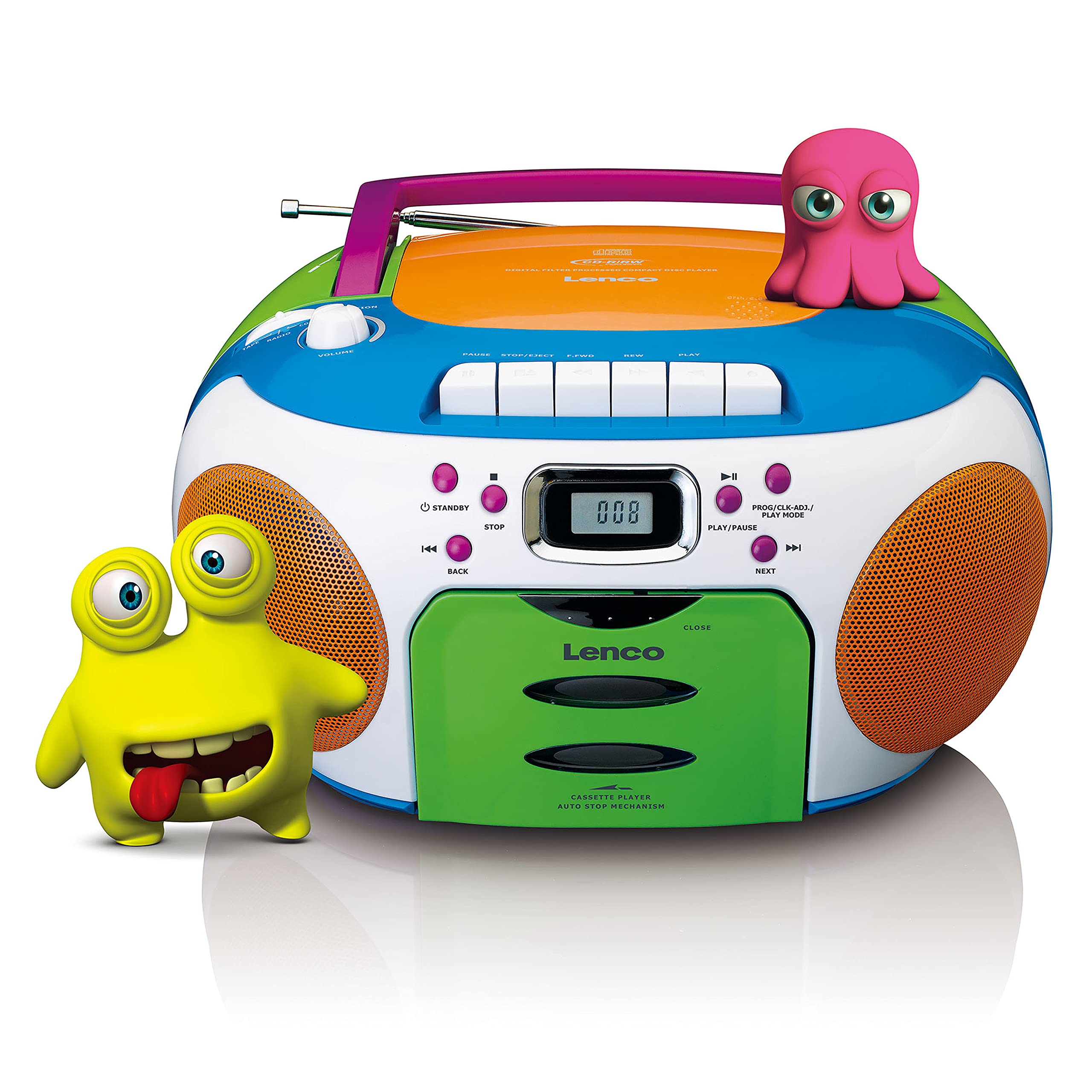 Lenco SCD-971 Lecteur CD, Poste Radio, Portable, CD Player, Poste, Boombox, Enfant - Lecteur Cassette - Aux - Enfants - Multicolor