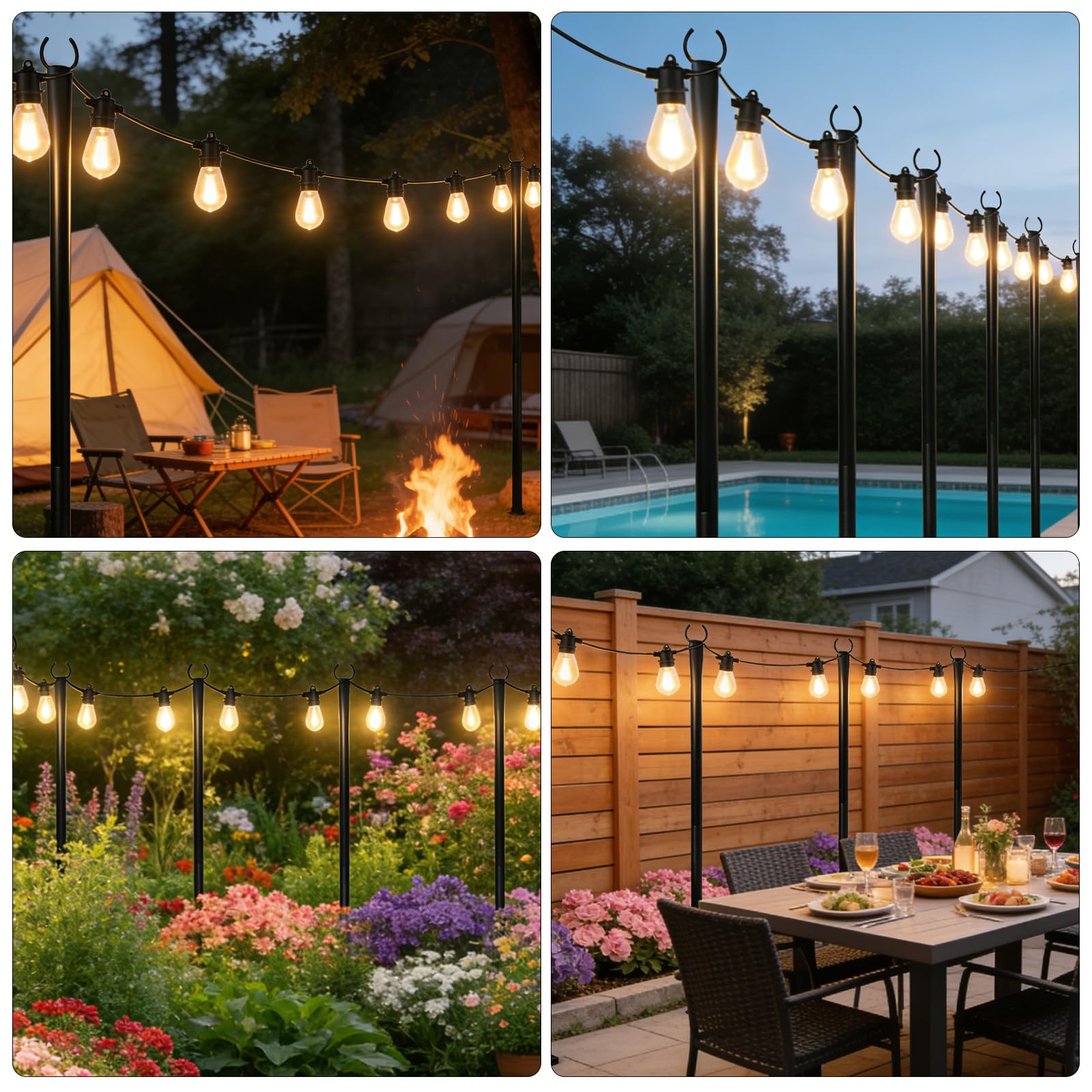 6Pack String Light Poles, 3M/10FT Lichterkettenstangen Lichterkettenmast Außen mit Gabel, Lichterketten Halterung für Draußen, Patio, Deck, Hinterhof, Garten, Party, Hochzeit