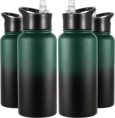 Miniatura 33 de VEGOND Botella de agua aislada de 32 onzas, botellas de agua metálicas de acero inoxidable a granel con tapa de popote a prueba de fugas y tapa de