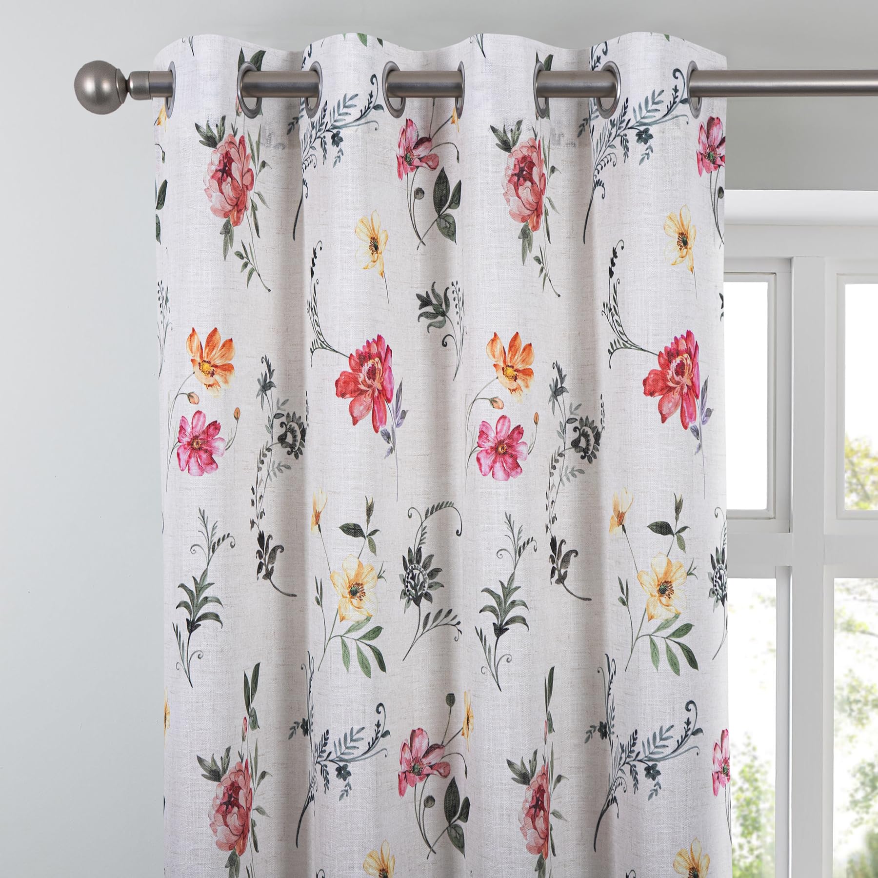 Rideaux texture moderne à œillets avec motif floral rose et orange