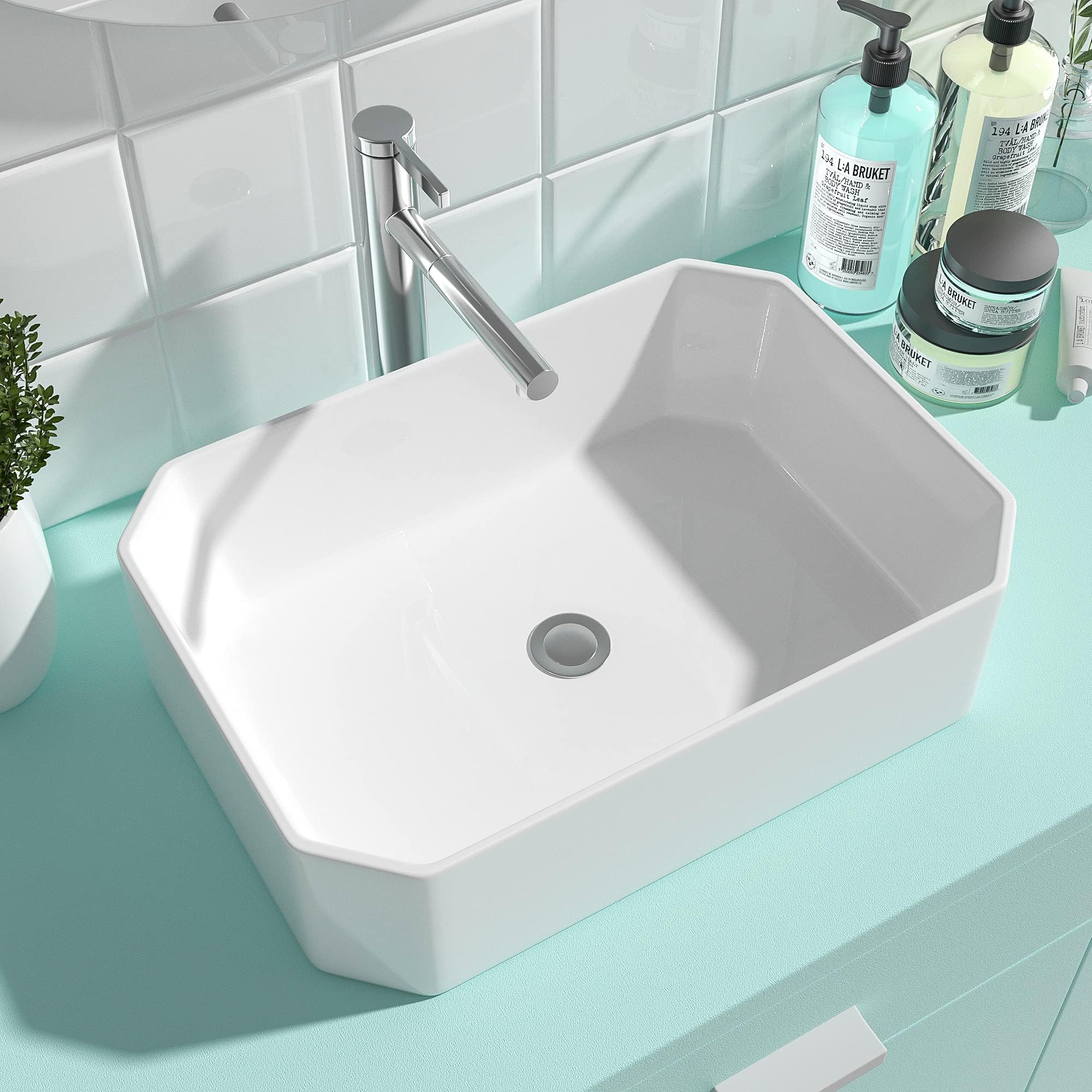 KichaeVessel Sink Rectangular - 19"x14" Modern Bathroom Rectangle Above White Porcelain Ceramic Vessel Vanity Sink