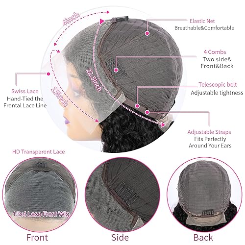 Miniatura 4 de NANTLIY Pelucas de cabello humano brasileño ondulado con encaje frontal de 13 x 4 pulgadas, prearrancado, densidad del 180%, para mujeres negras,