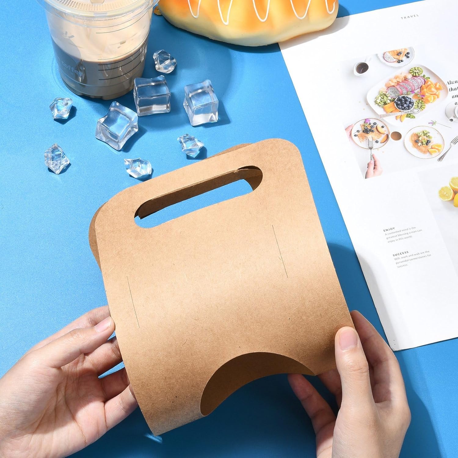 Gythara 50 pcs Hand-held Theme Party Favor Kraft Paper Coffee Carriers Drink Portable Disposable Boxes with Handle for DIY Single Beverage Coffee Cold Hot Drink Tea Takeaway