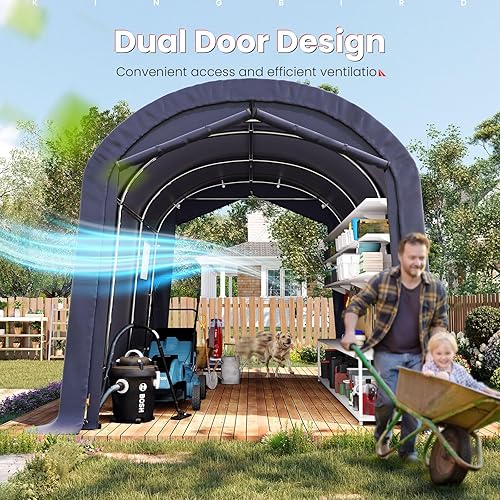 Miniatura 4 de KING BIRD Tienda de campaña de 10 x 15 pies, resistente, estilo redondo, antinieve, para cochera, al aire libre, con barras de tierra reforzadas