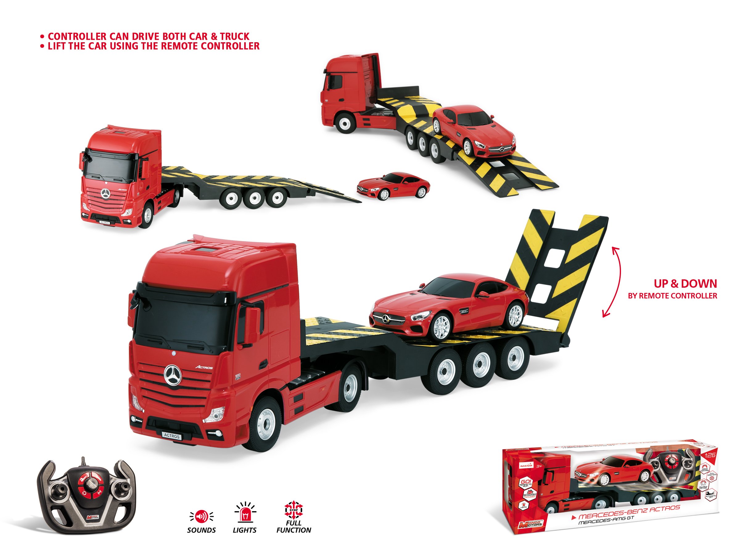 Mondo Motors Abney and Teal Kit Mercedes-Camion + AMG GT-R/C, 63456, Echelle 1/24 - coloris aléatoire