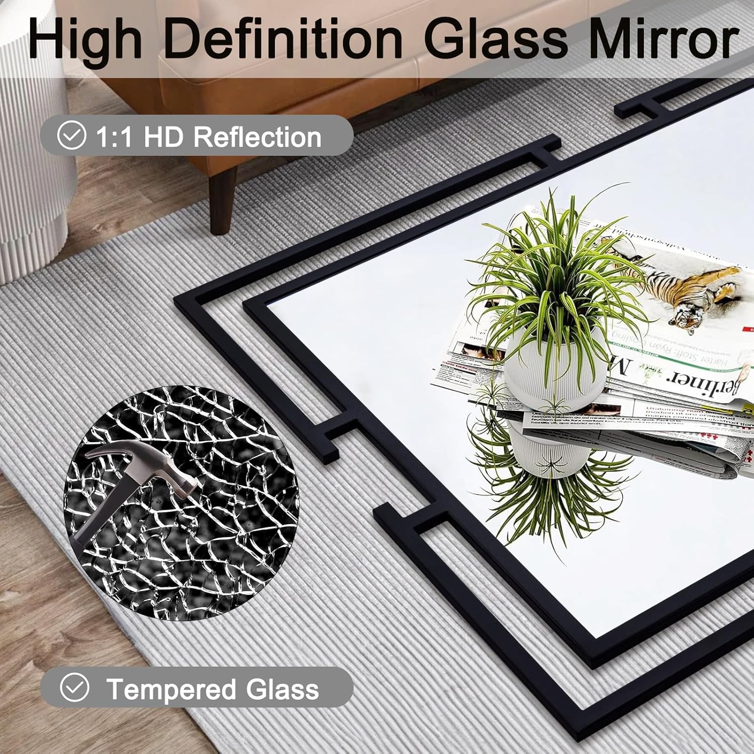 Large Wall Mirror for Living Room, 28"x40" Decorative Wall Mirror for Over Sink, Tempered Glass Mirror with Metal Frame for Bedroom, Black Mirror, Horizontal/Vertical