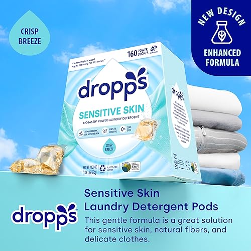 Miniatura 2 de Dropps Cápsulas de detergente para ropa para pieles sensibles aire fresco  160 unidades  Libre de tintes  HE  Seguro y suave  Alimentado por
