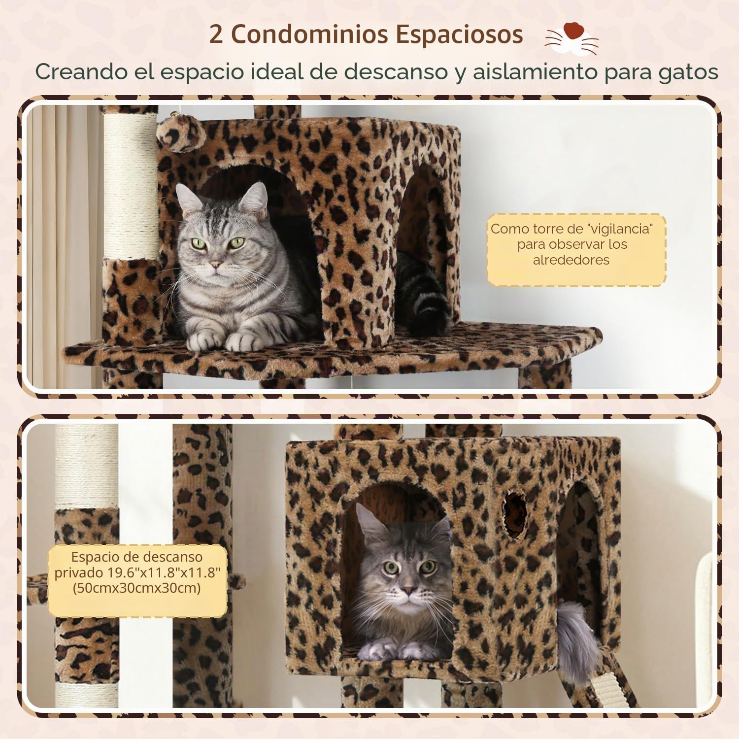 Globlazer Árbol Rascador Leopardo Esquina para Gatos Alto 178 cm con Hamaca, 2 Nidos, Plataformas, Tabla Rascar Sisal, Peluche Juguetes, Estable Torre para Grande Gatos Adulto (F70 Pro, Leopardo)