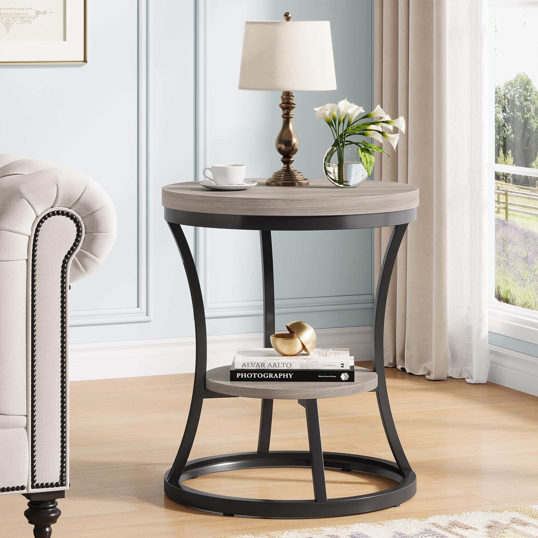Amazon.com: Condemo Round End Table, 2 Tier Industrial Side Table