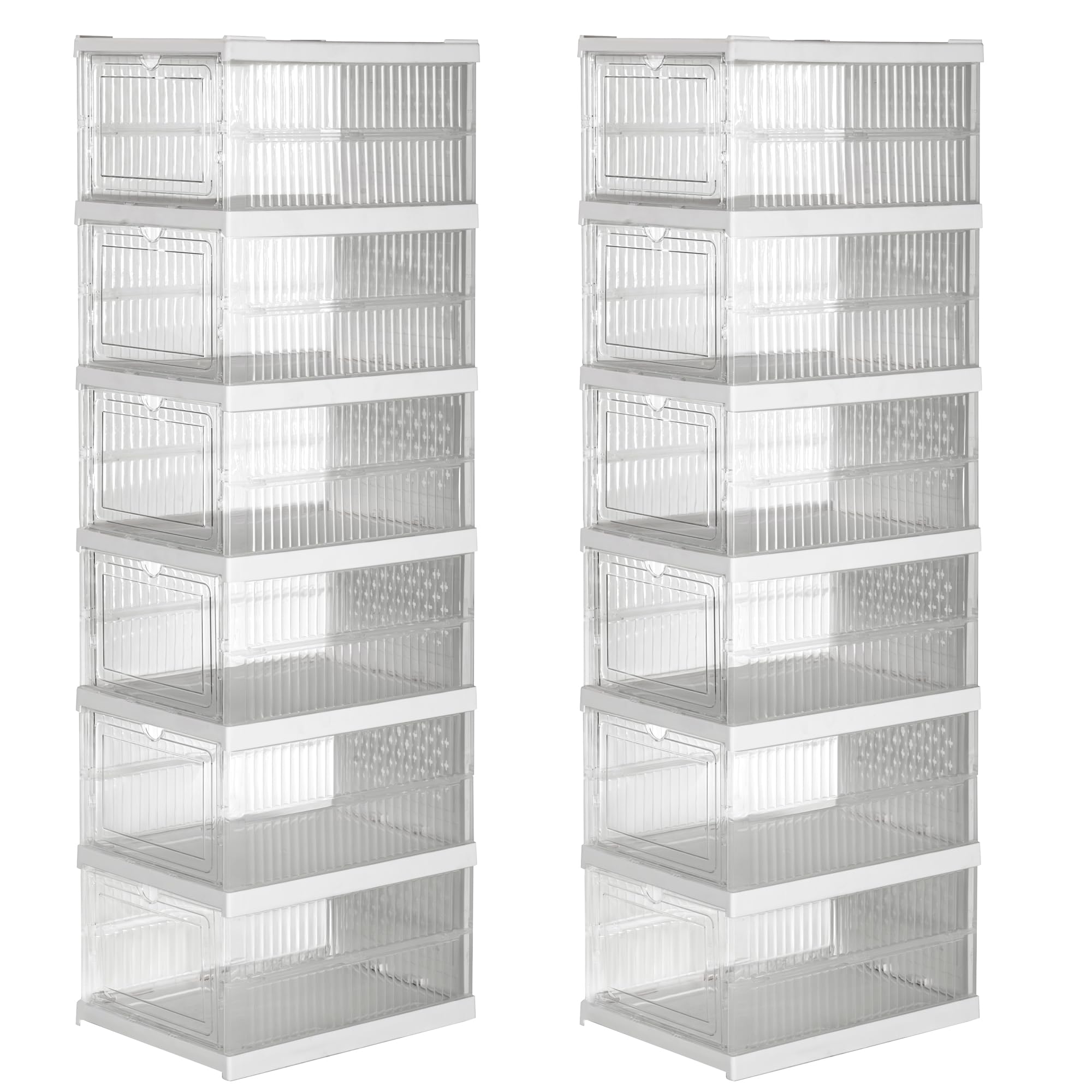 12x Cajas de almacenamiento plegables y apilables | Zapatero | Organizadores de plástico transparente con puerta abatible | Diseño modular, ventilado y resistente para guardar zapatos ropa accesorios