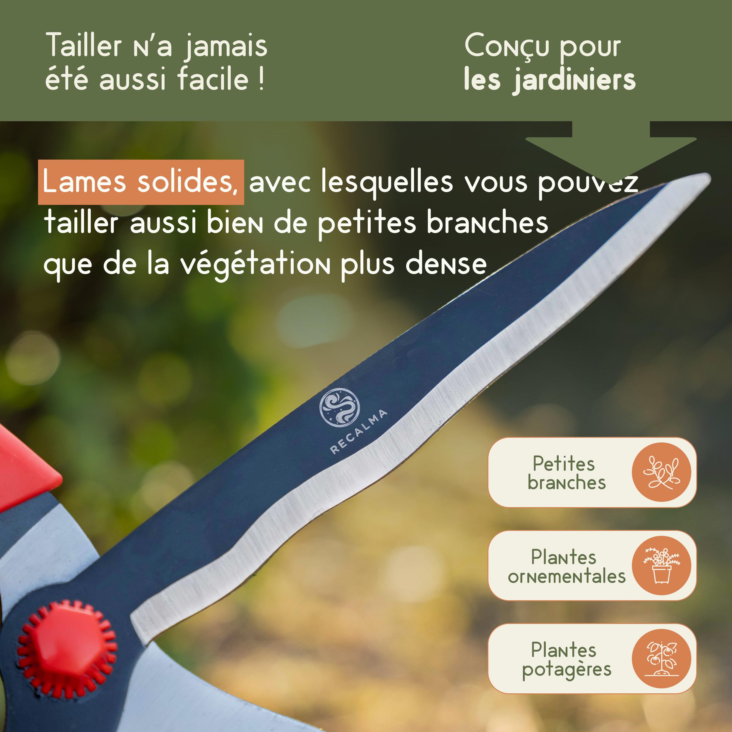 Taille-haie télescopique 65-85 cm – Sécateur de jardin de qualité supérieure avec lames en acier, sécateur combiné et cisaille à arbustes, manuel, rouge/noir