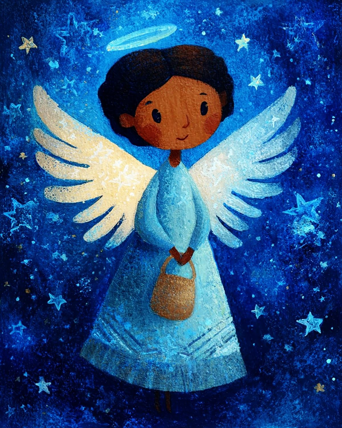 Liubaishi Blue, White, Gold Paint By Numbers For Adults, Angel With Halo Starry Night, 16X20 Inch Linen Canvas, Acrylic Painting Kit