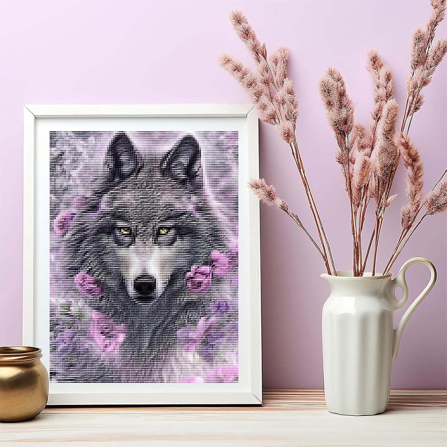 KFBXZIP Stamped Cross Stitch Kits for Beginners Animals Wolf and Flowers Counted Cross Stitch Kits for Adults 11CT Stamped Cross Stitch kit, 12x16 inch