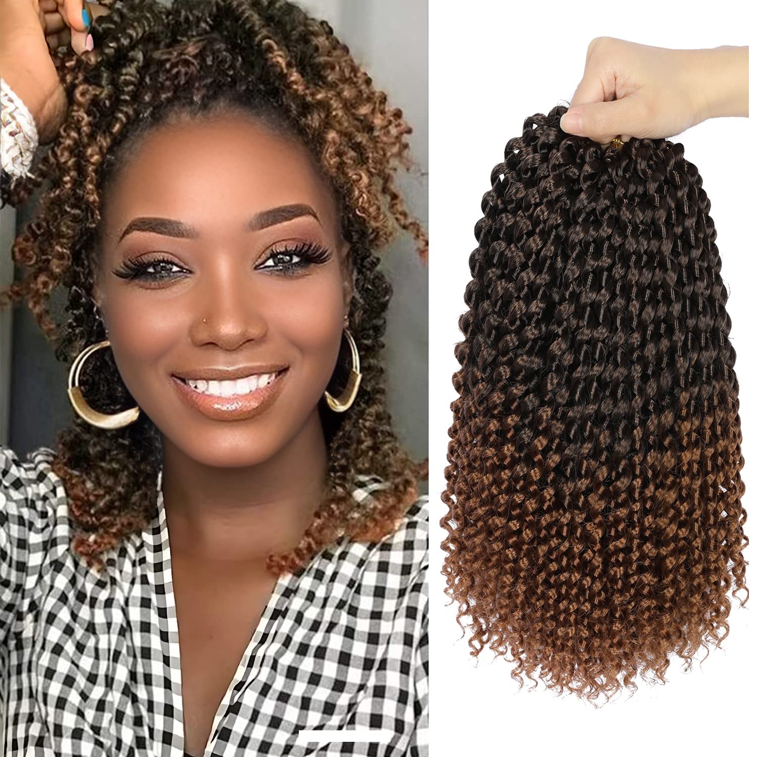 Ombre Brown Passion Twist Hair,10 Inch Water Wave Crochet Hair For Women Passion Twist Crochet Hair Passion Twists Braiding Hair Synthetic Curly