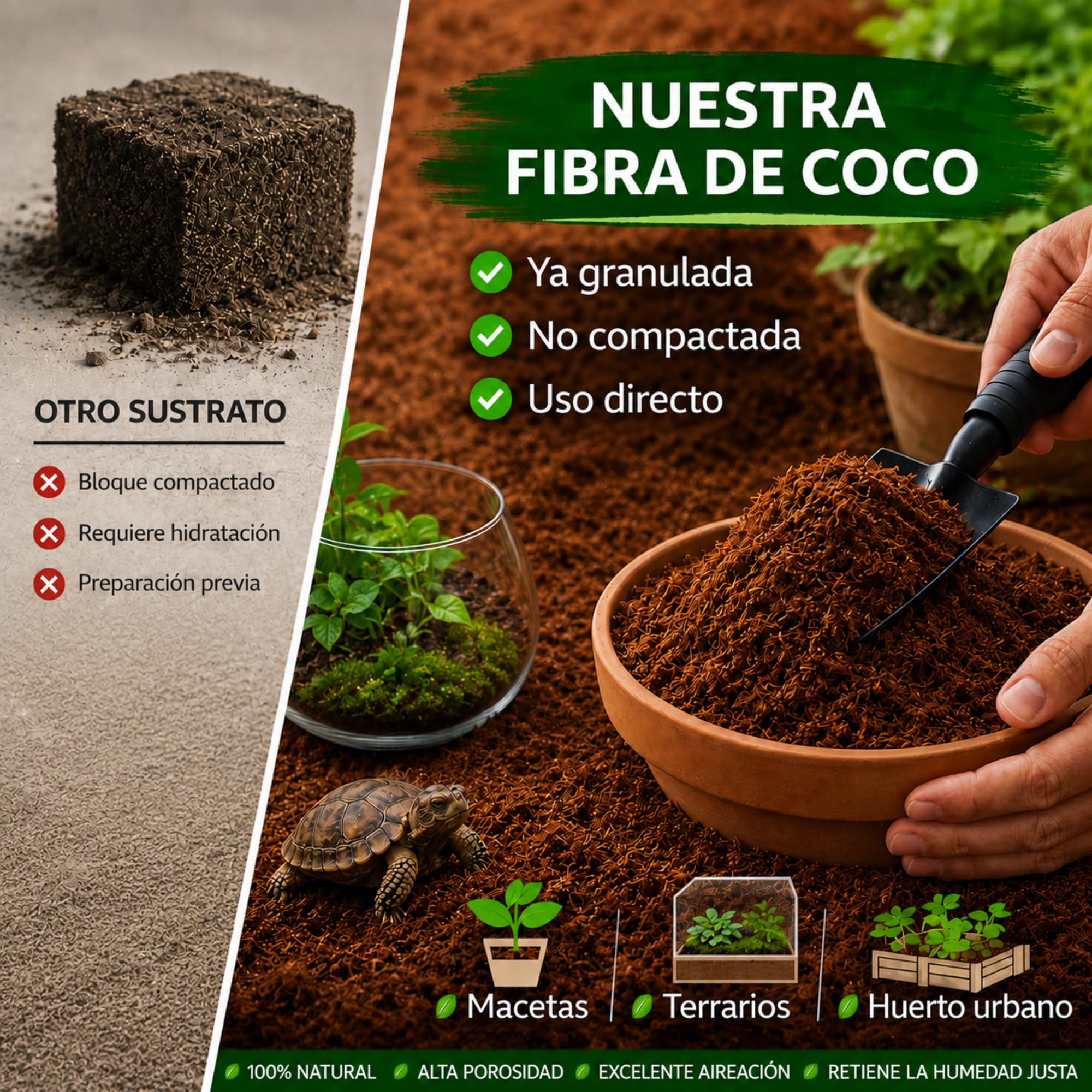 Fibra de Coco 15 L + Vermiculita 3 L – Sustrato para Plantas, Semilleros y Macetas – Huerto Urbano y Cultivo – Retiene Humedad y Mejora Aireación – Apto para Terrarios y Reptiles (15 litros)