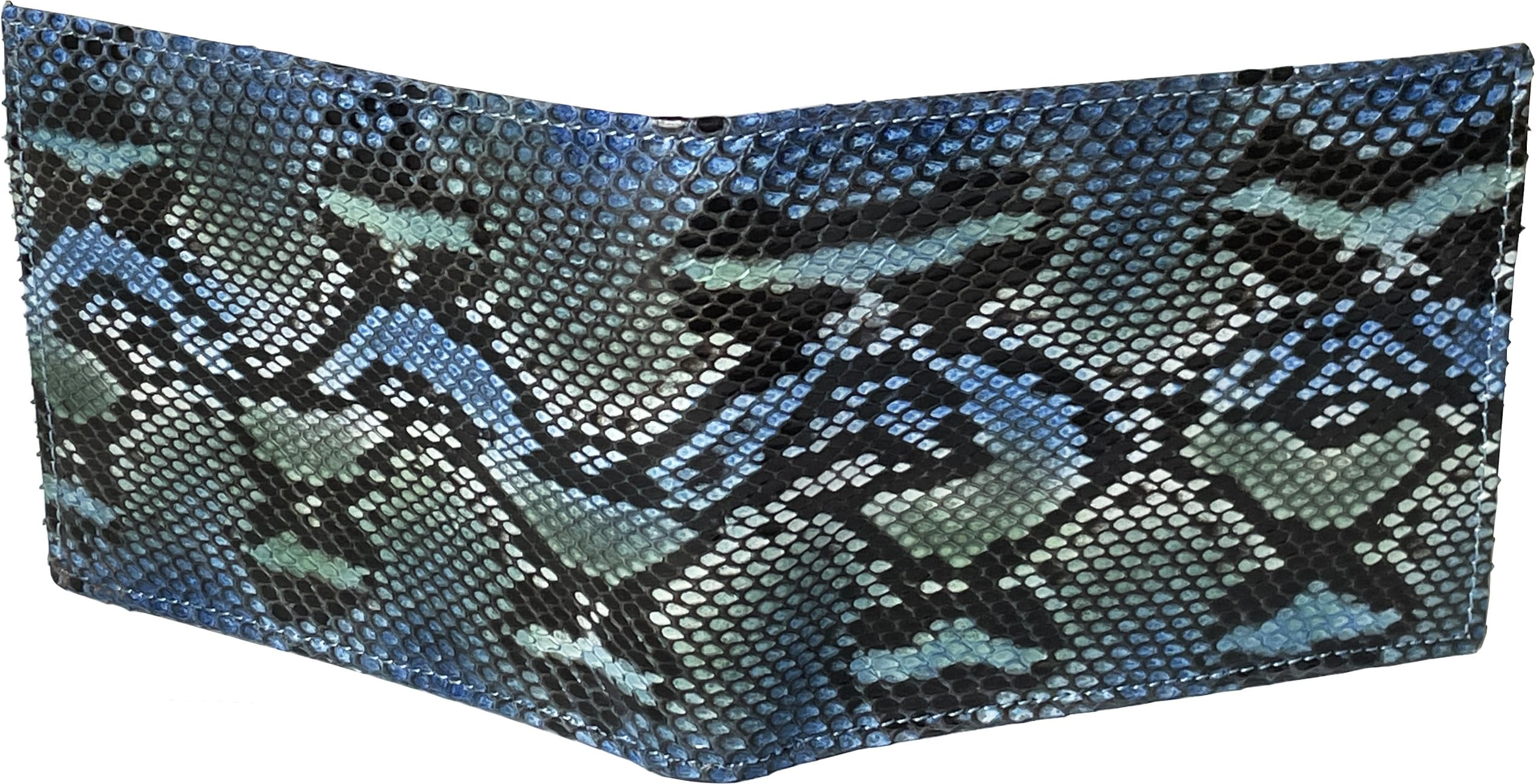 Etabeta Artigiano Toscano - Portafoglio Uomo in Vero Pitone Reticulatus Dipinto, con Portamonete, Fatto a Mano in Toscana (Verde-azzurro-nero/pattern 1)