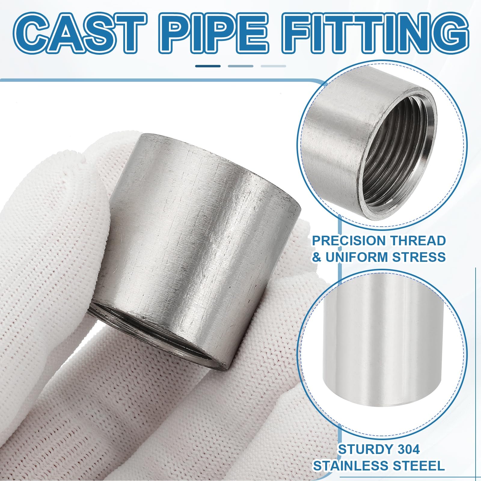 PATIKIL Złączka do rur ze stali nierdzewnej 304, 2 szt., 3/10.2 cm x 3/10.2 cm żeńskie gwint BSP złącza proste złączki adapter odlewana złączka rurowa do akcesoriów pompowych, srebrne