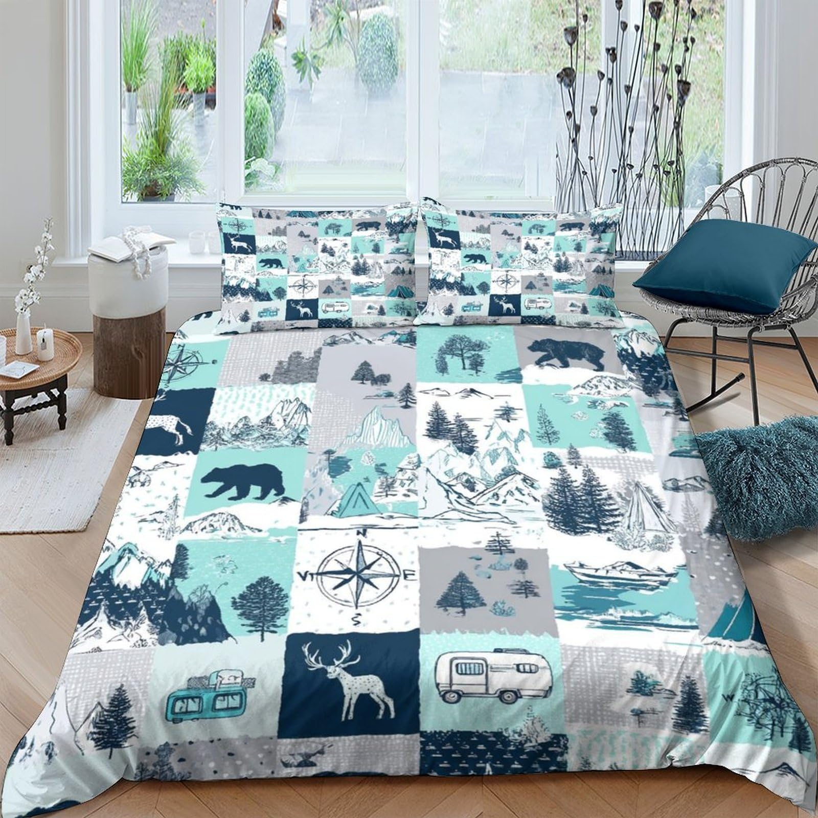 Ctjqhvkz Style-4 3D Printed Forest Animal Fitted Sheet Microfiber Soft Breathable Mountain Scene Mattress Cover For Bedroom Decor Single（135X200cm）