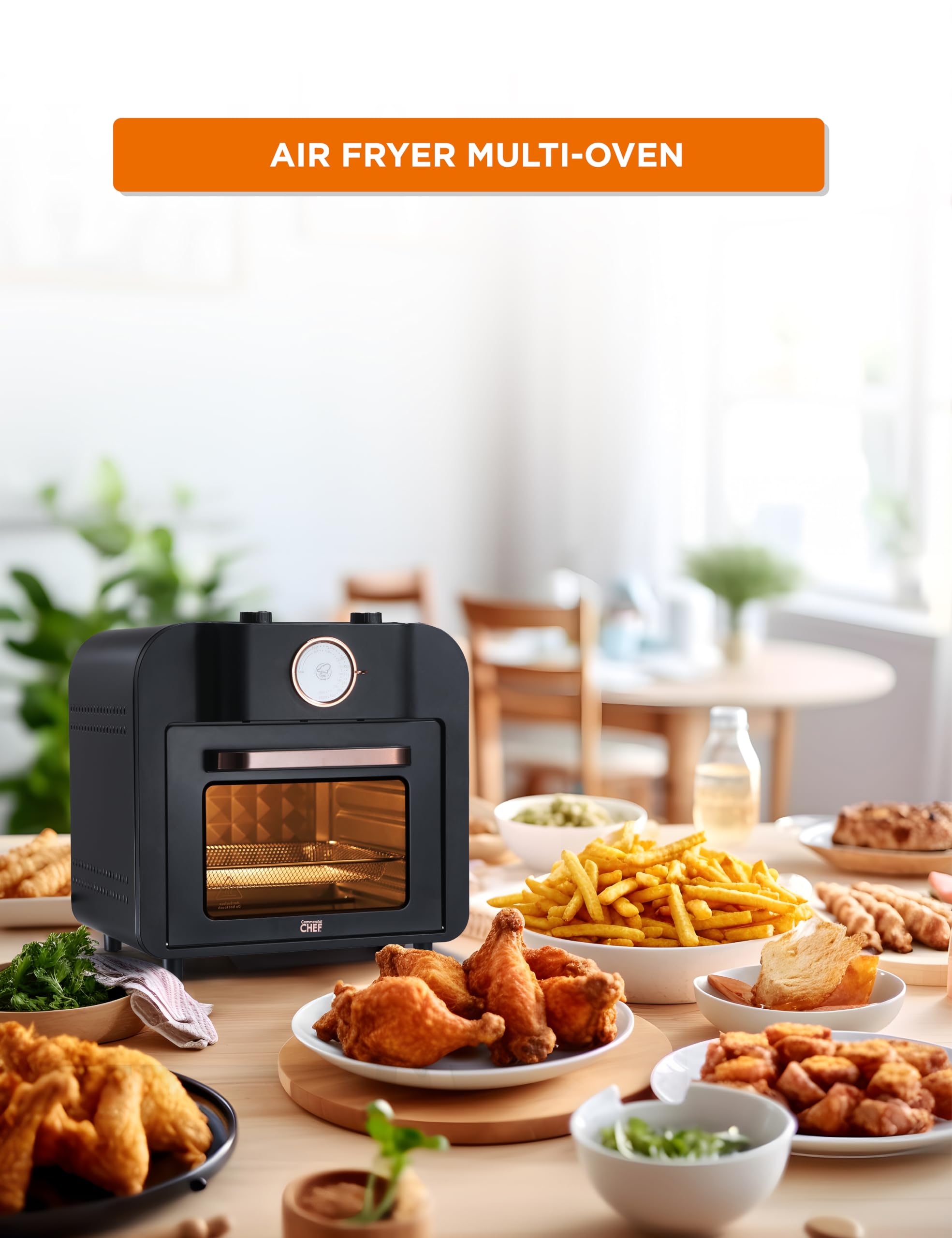 COMMERCIAL CHEF Air Fryer Multi-Oven, 17-QT Multifunctional & Multi Level Air Fryer with Bake, Broil, Roast, Warm & Toast for Rotisserie Chicken, Pizza & More, 1500 Watt Air Fryer Oven