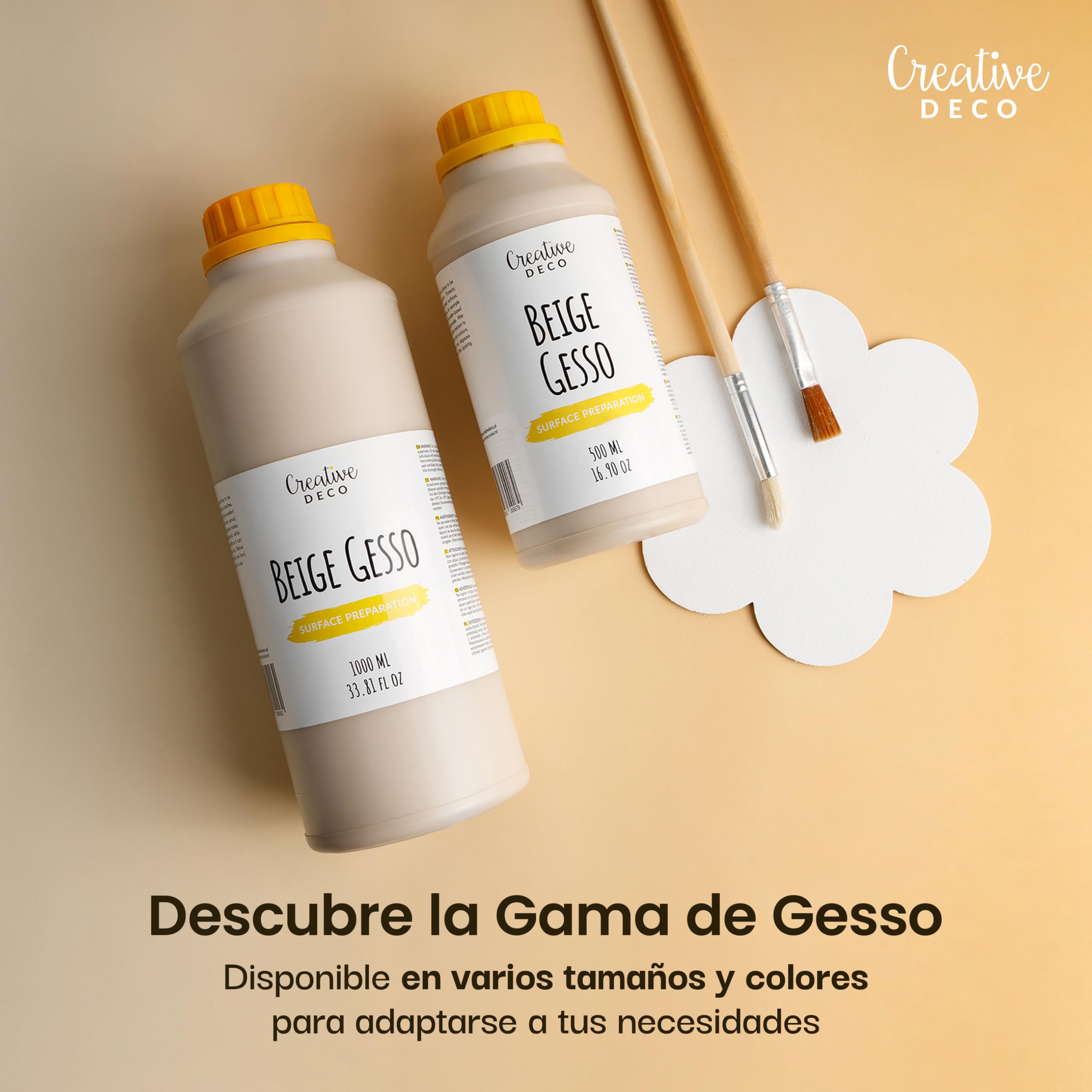 Creative DECO Profesional Gesso Beige | 1L | Pintura Acrílica | Preparación de Pintura | Cebador | Imprimación Cobertura Ideal para Preparar Cada Superficie para Decoupage | Artesanía Manualidades