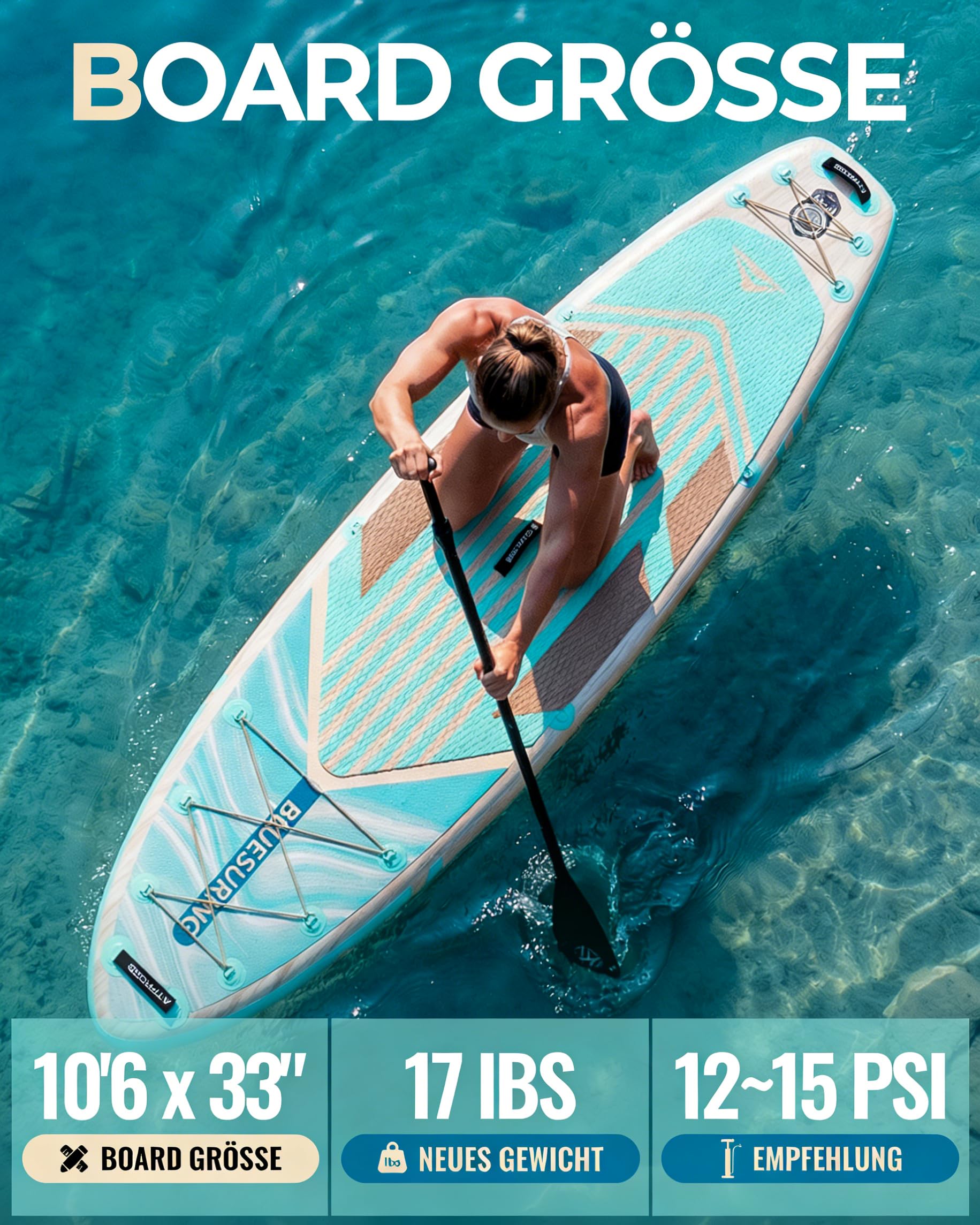 Stand Up Paddling Board, 320cm Stand Up Paddle mit Reichhaltigem Zubehör, SUP Board 200kg Tragkraft mit Eva-Rutschfestem Deck, Aufblasbare Paddleboard Geeignet für Erwachsene