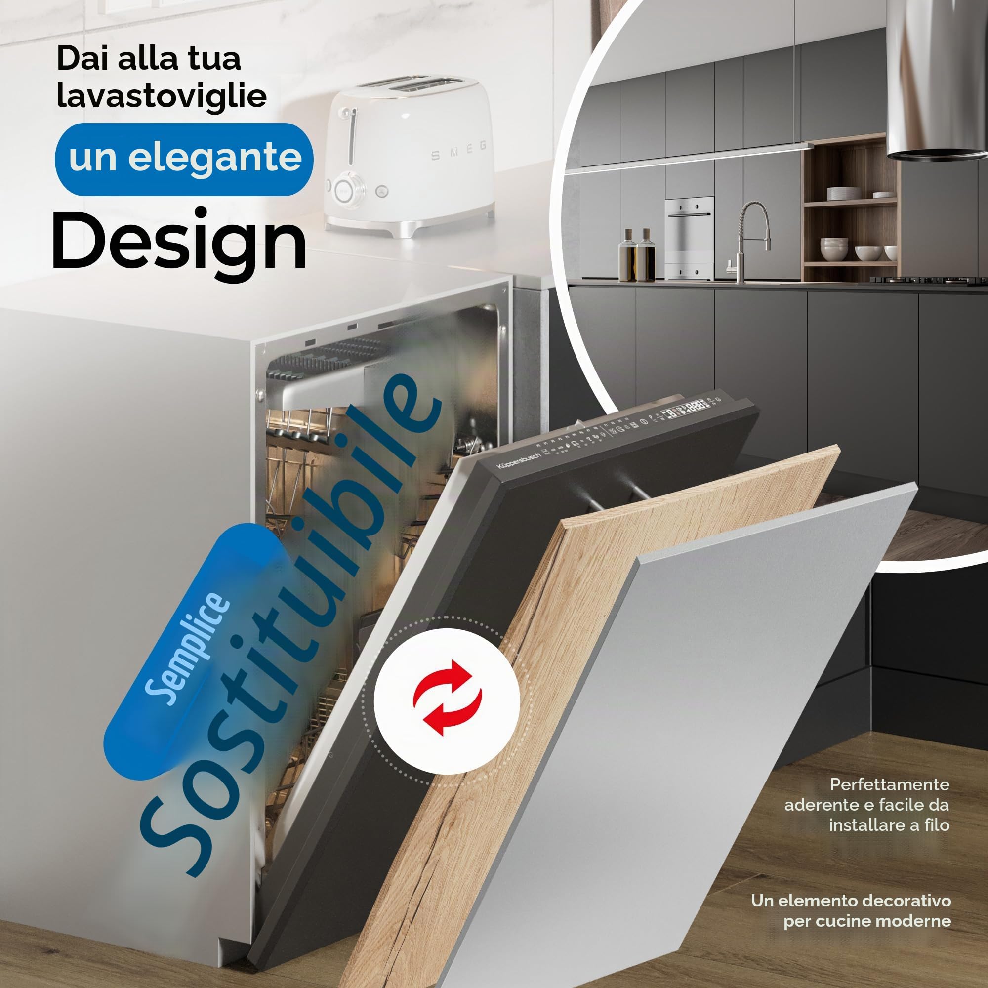 Pannello frontale per lavastoviglie [60 cm & 45 cm] In 10 colori - Per lavastoviglie completamente integrate e semi integrate (Metallic, 715 x 594 mm)